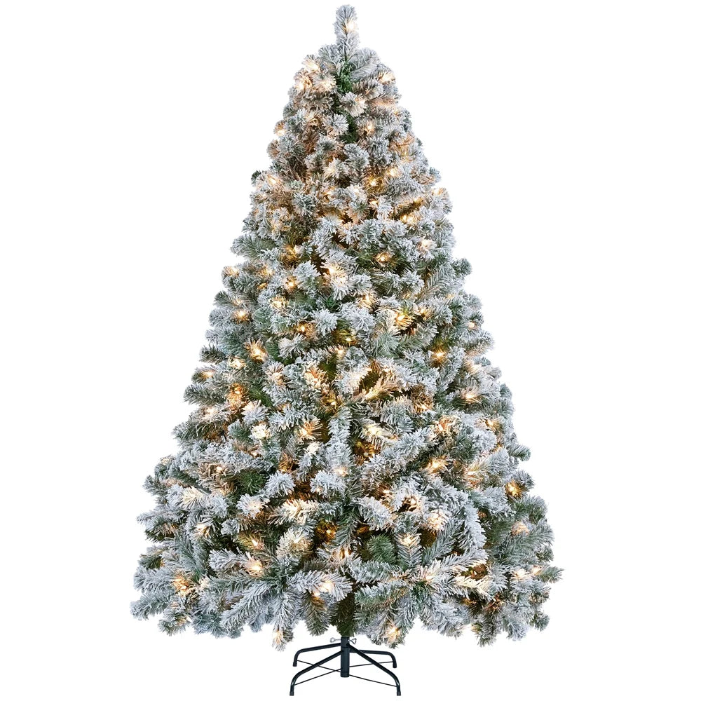 4.5 Ft Pre-Lit Flocked Christmas Tree with Warm Lights, Frosted White