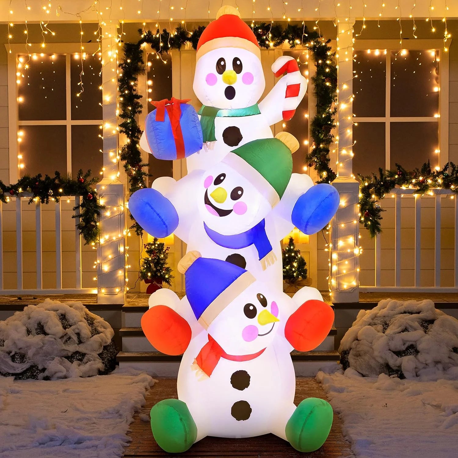 6Ft Christmas Inflatables Snowman Outdoor Decorations,Stacked Snowman Christmas Blow Ups with Built-In Leds for Holiday Party Garden Yard Lawn Decor