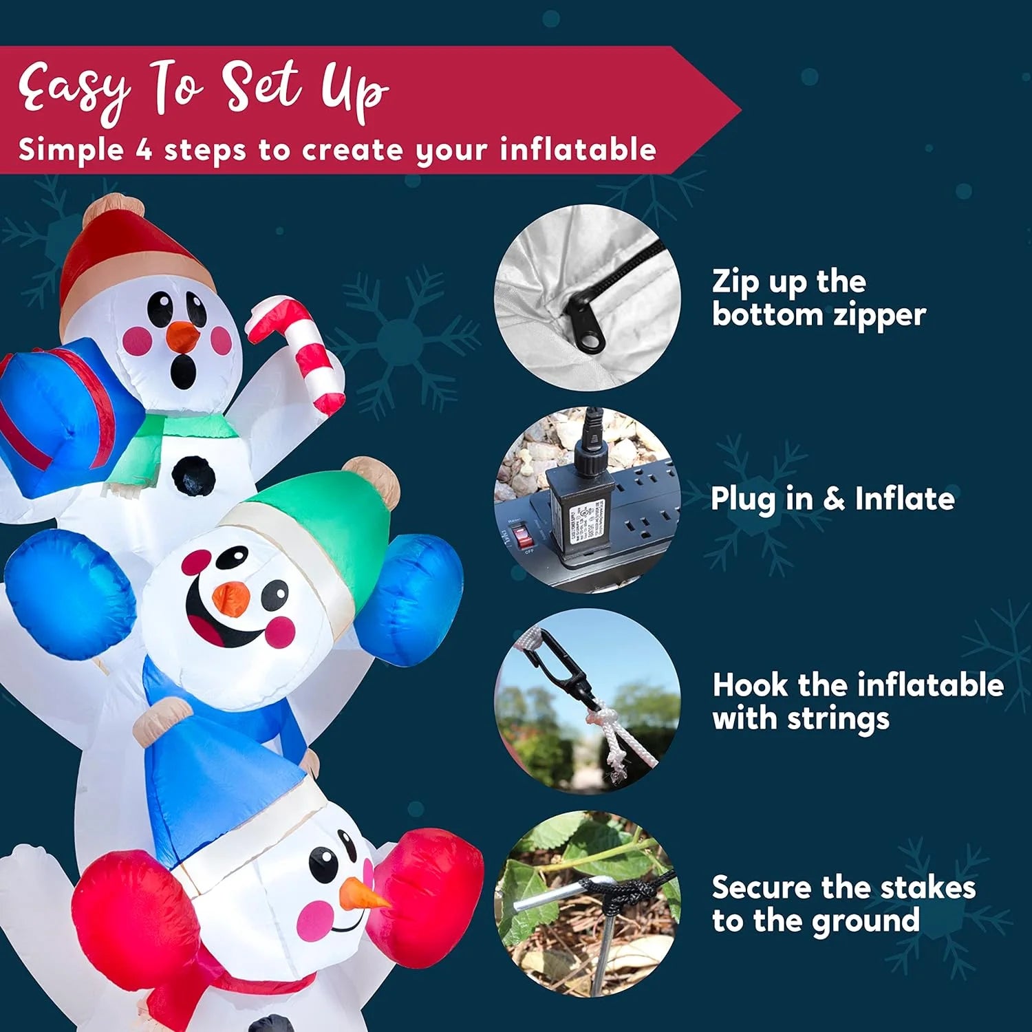 6Ft Christmas Inflatables Snowman Outdoor Decorations,Stacked Snowman Christmas Blow Ups with Built-In Leds for Holiday Party Garden Yard Lawn Decor