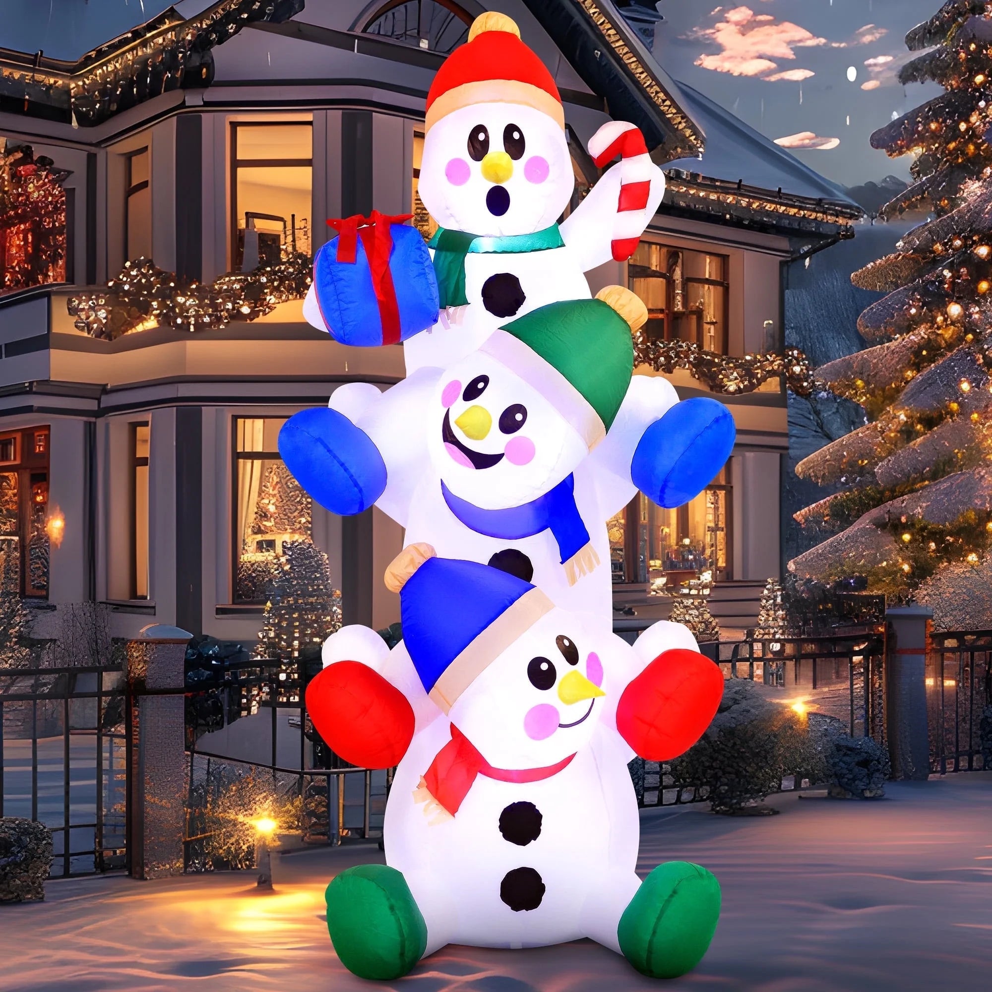 6 FT Christmas Inflatables Snowmen Outdoor Decorations,Christmas Three Sitting Snowmans Blow Ups Yard with Built-In Leds for Holiday Party Garden Lawn Decor