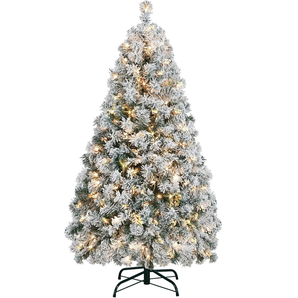 4.5 Ft Pre-Lit Flocked Christmas Tree with Warm Lights, Frosted White