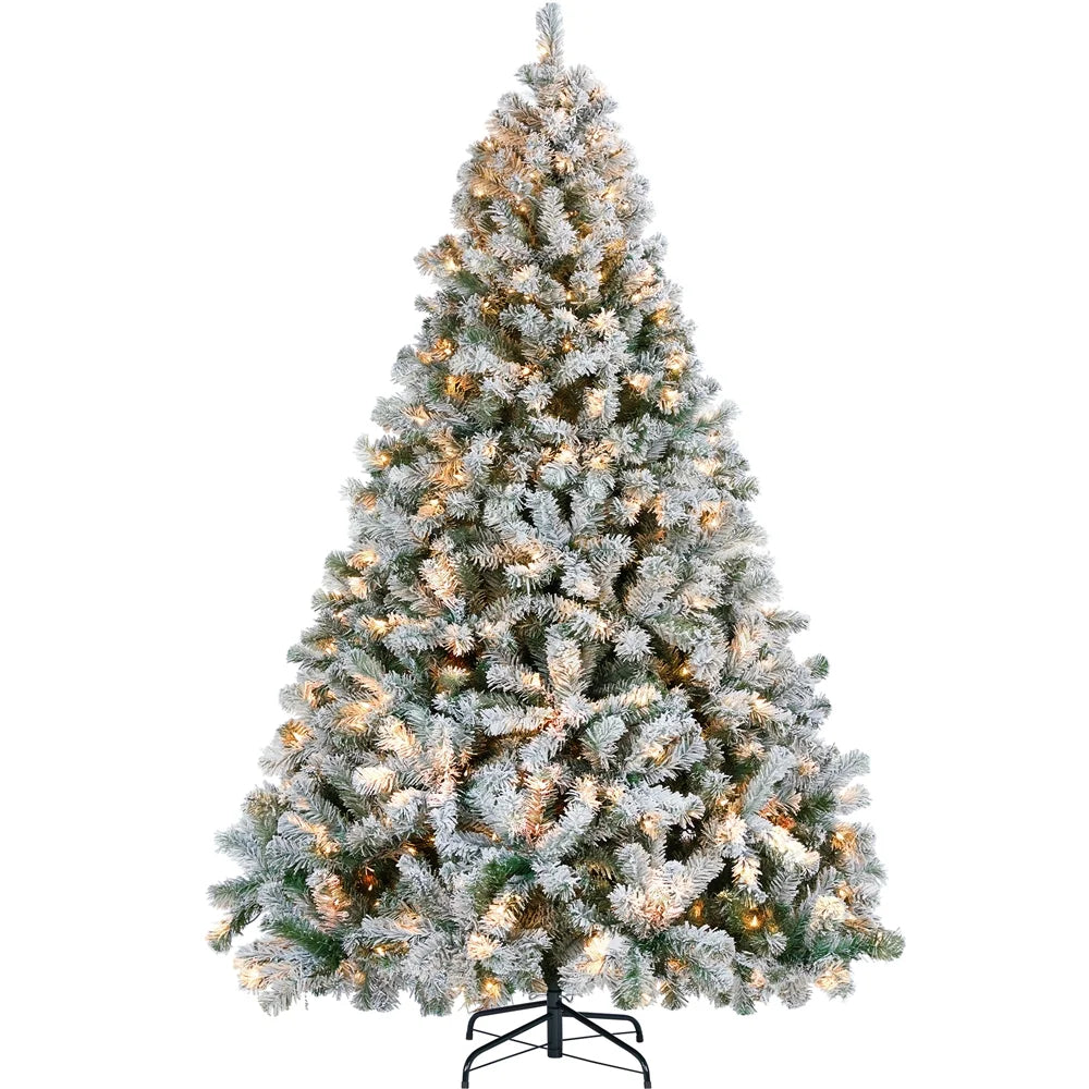 4.5 Ft Pre-Lit Flocked Christmas Tree with Warm Lights, Frosted White