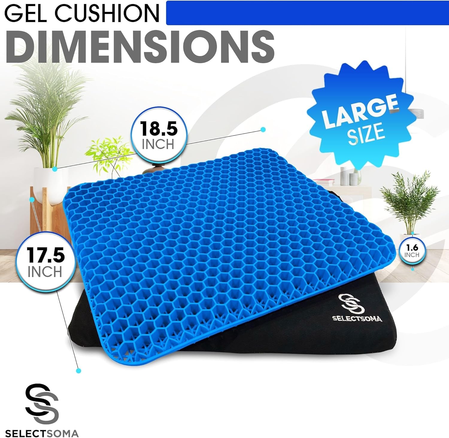 Double-Thick Super Large Gel Seat Cushion- Breathable and Cooling Honeycomb Design - Pressure Relief for Sciatica, Tailbone & Back Pain - Office Chair, Wheelchair, Car & Truck Cushion