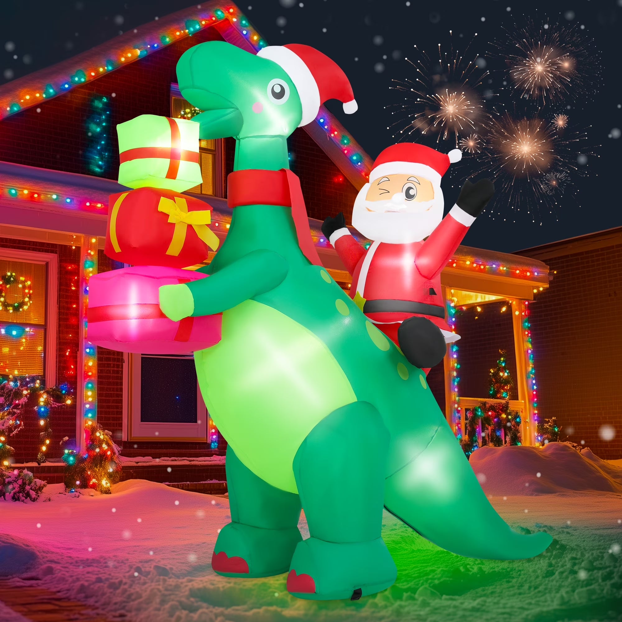 5Ft Christmas Inflatable Santa Claus Outdoor Decoration,Blow up Xmas Inflatable with LED Lights for Lawn Yard Garden