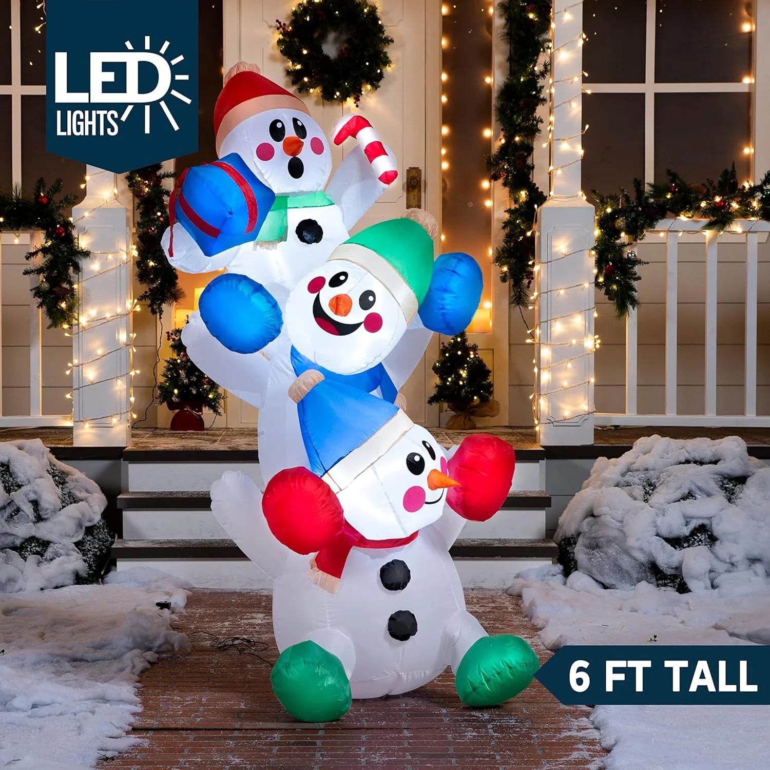6Ft Christmas Inflatables Snowman Outdoor Decorations,Stacked Snowman Christmas Blow Ups with Built-In Leds for Holiday Party Garden Yard Lawn Decor