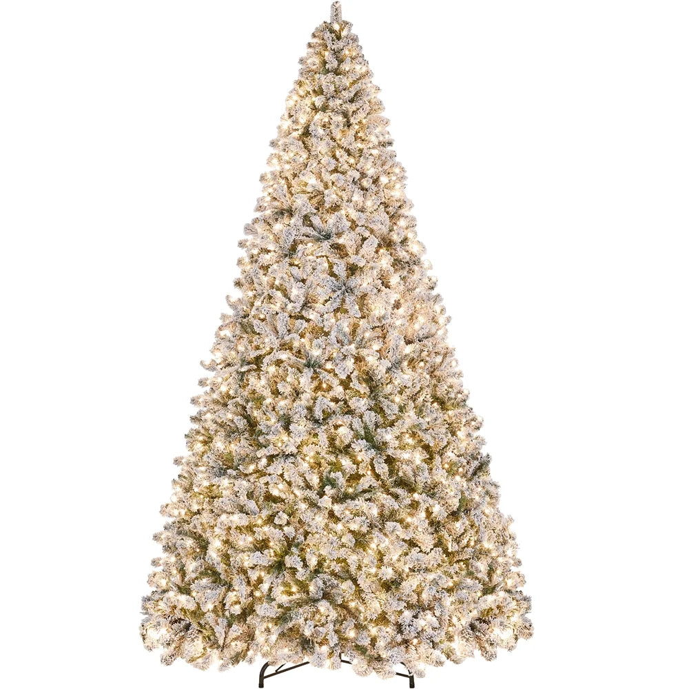 4.5 Ft Pre-Lit Flocked Christmas Tree with Warm Lights, Frosted White