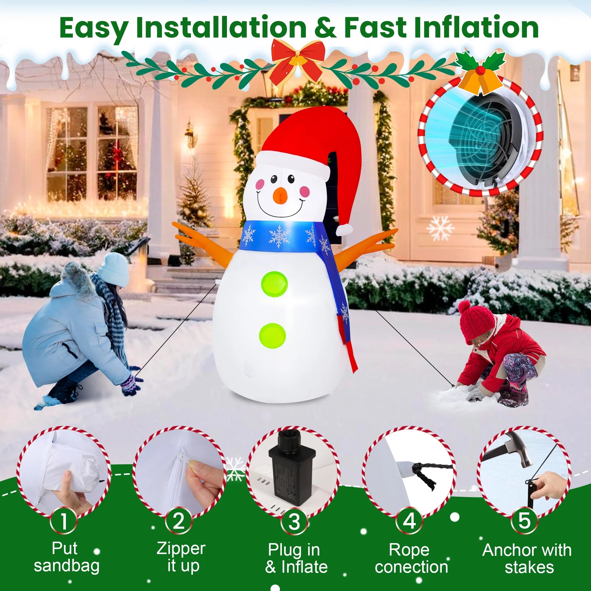 4Ft Tall Christmas Inflatable,Snowman Xmas Inflatable Outdoor Decoration with LED Lights for Yard Garden Lawn