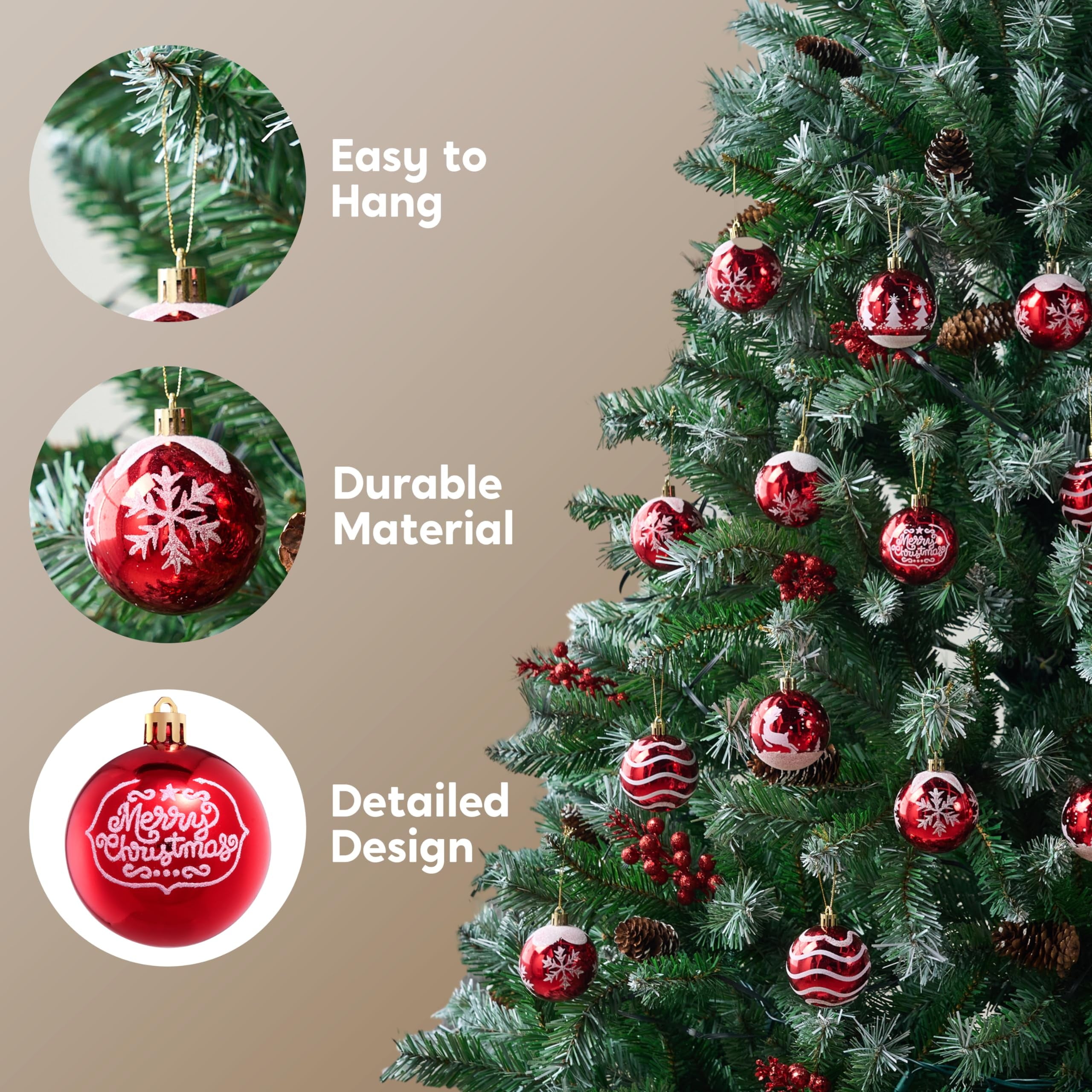 24 Pcs Christmas Ball Ornaments 2.3" Painting & Glittering Shatterproof Christmas Ornaments for Holidays, Party Decoration, Tree Ornaments, and Special Events (Red&White)
