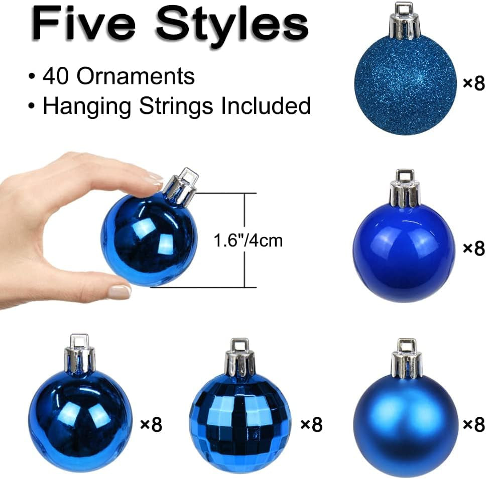1.57" Christmas Ball Ornaments Shatterproof Navy Blue Christmas Ornaments Set 40 Pcs Blue Ornament for Xmas Tree Halloween Holiday Wedding Party Decoration