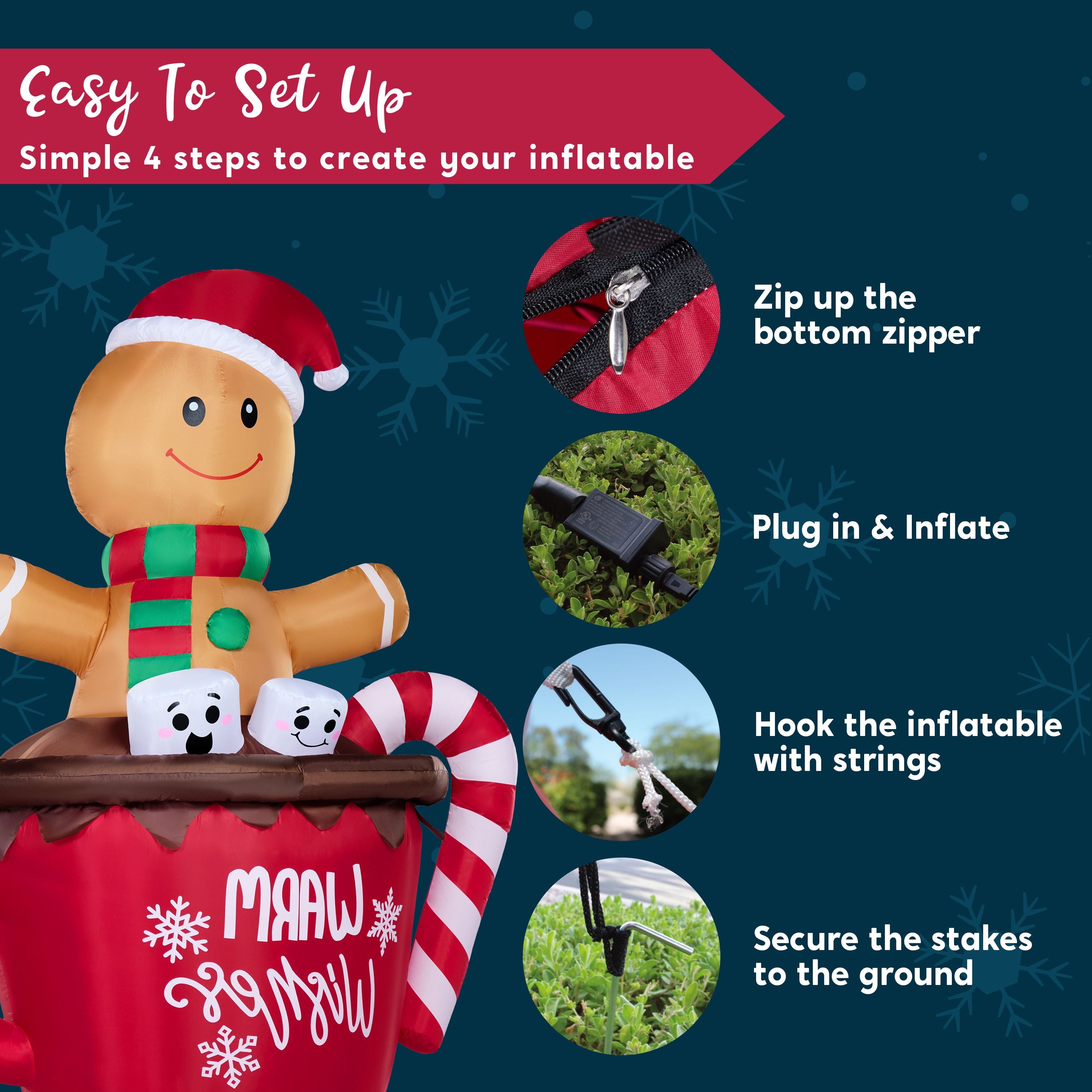 6 FT Christmas Inflatables Gingerbread Man Outdoor Decorations,Gingerbread Man Cocoa Mug Blow Ups Yard with Built-In Leds for Holiday Party Garden Lawn Decor