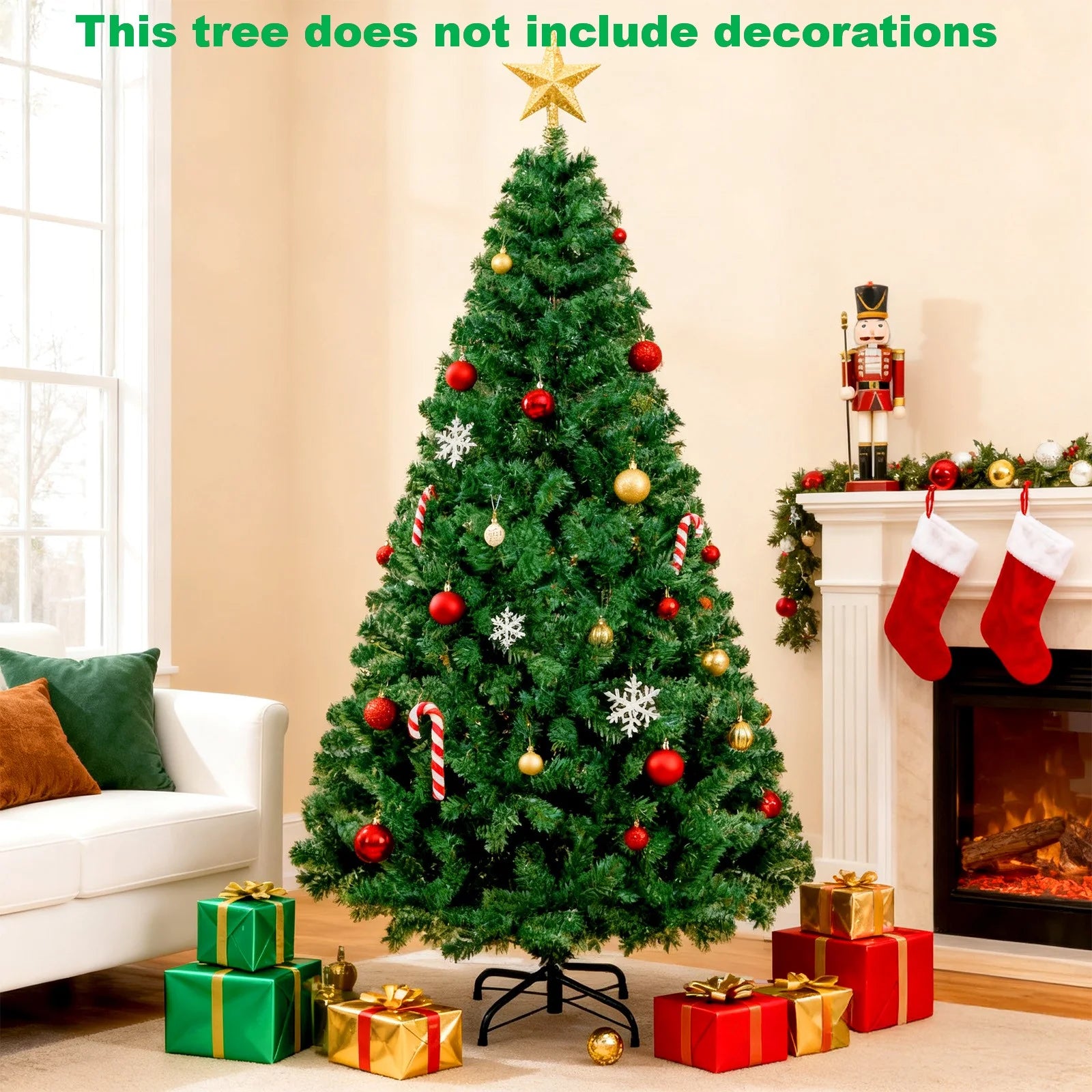 Christmas Tree 6Ft Artificial Hinged Xmas Tree with 1120 Branch Tips, Green