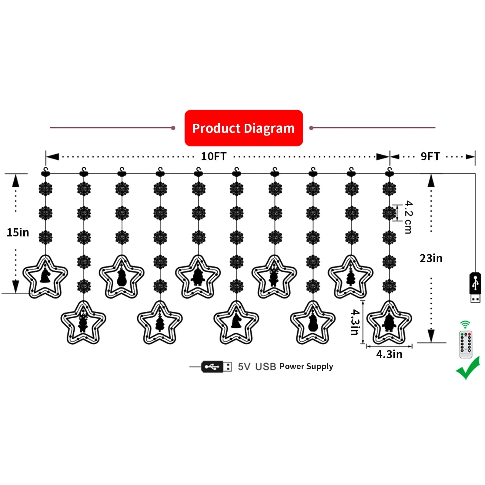 Christmas Star Window Lights Indoor, Cute Christmas Window Curtain Lights Decor with Remote, 10 Ft LED Christmas Decorations Curtain String Lights for Bedroom