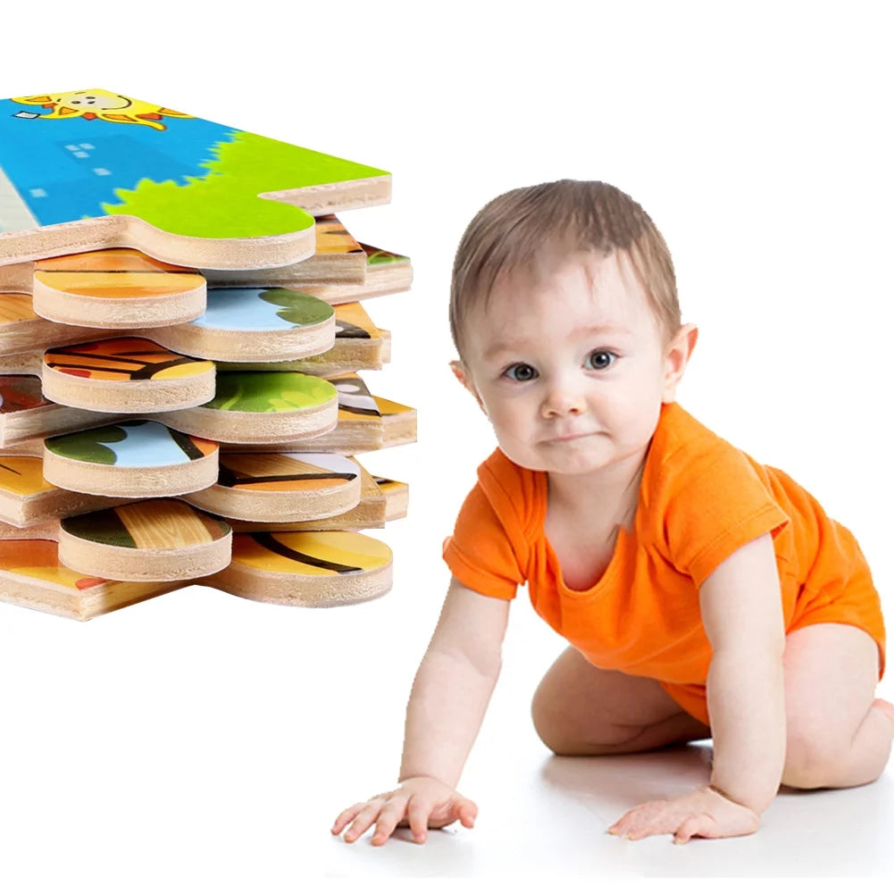 4 Pack Wooden Jigsaw Puzzles for Kids Age 3 Year Old Animals Preschool Puzzles for Toddler Children Learning Educational Puzzle Toys