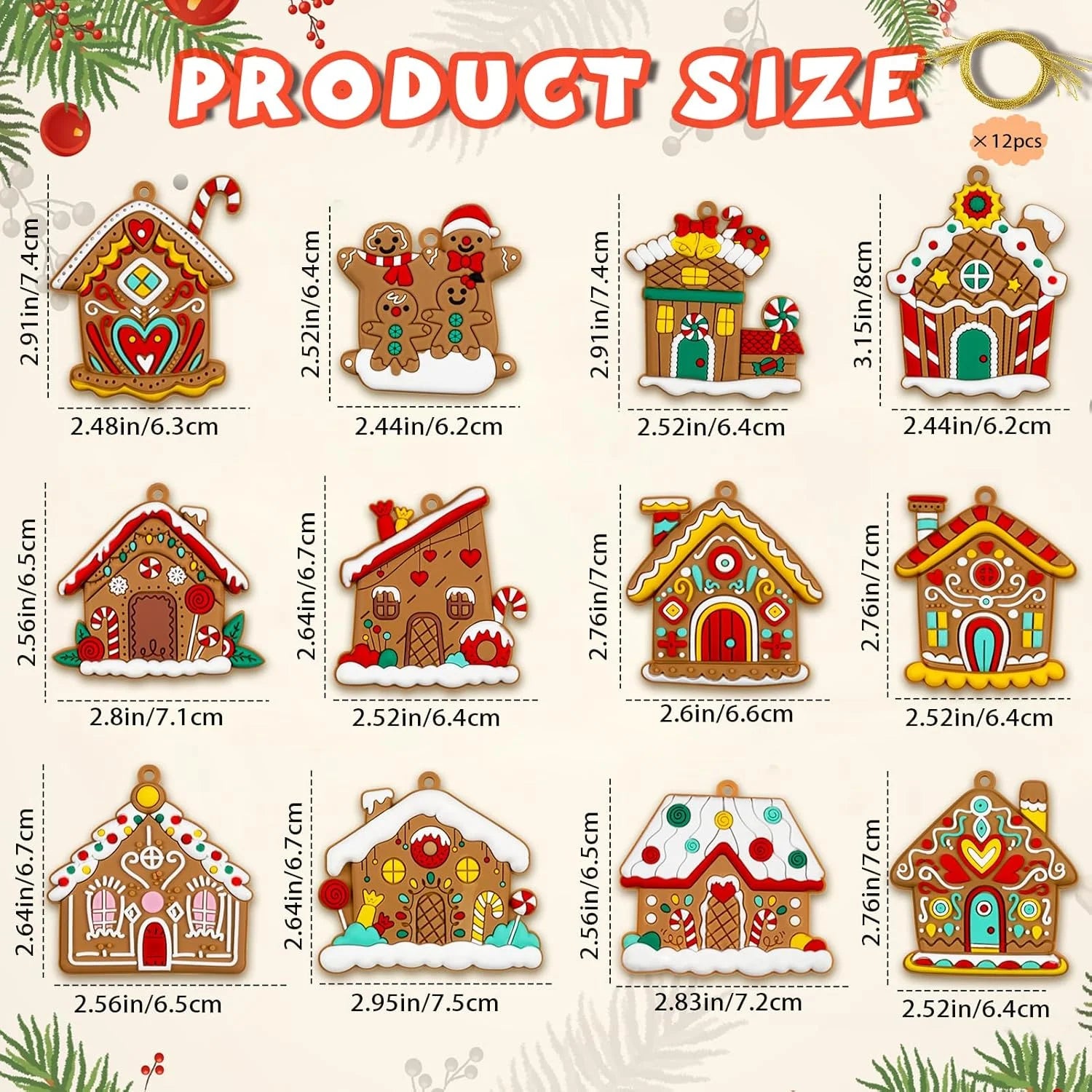 12Pcs Gingerbread Christmas Ornaments Gingerbread Christmas Tree Decorations Holiday Decor (House)