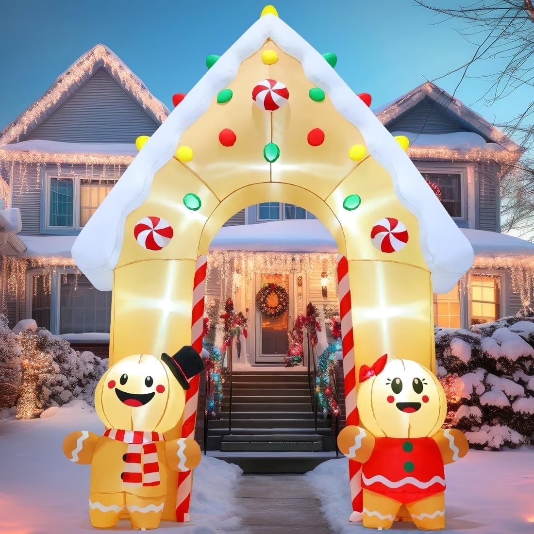 11.8 FT Gingerbread Archway Inflatable, Christmas Archway Inflatable with LED Lights, Christmas Inflatable Arch Inflatable Archway Christmas Decorations for Christmas Holiday Party Yard Decor