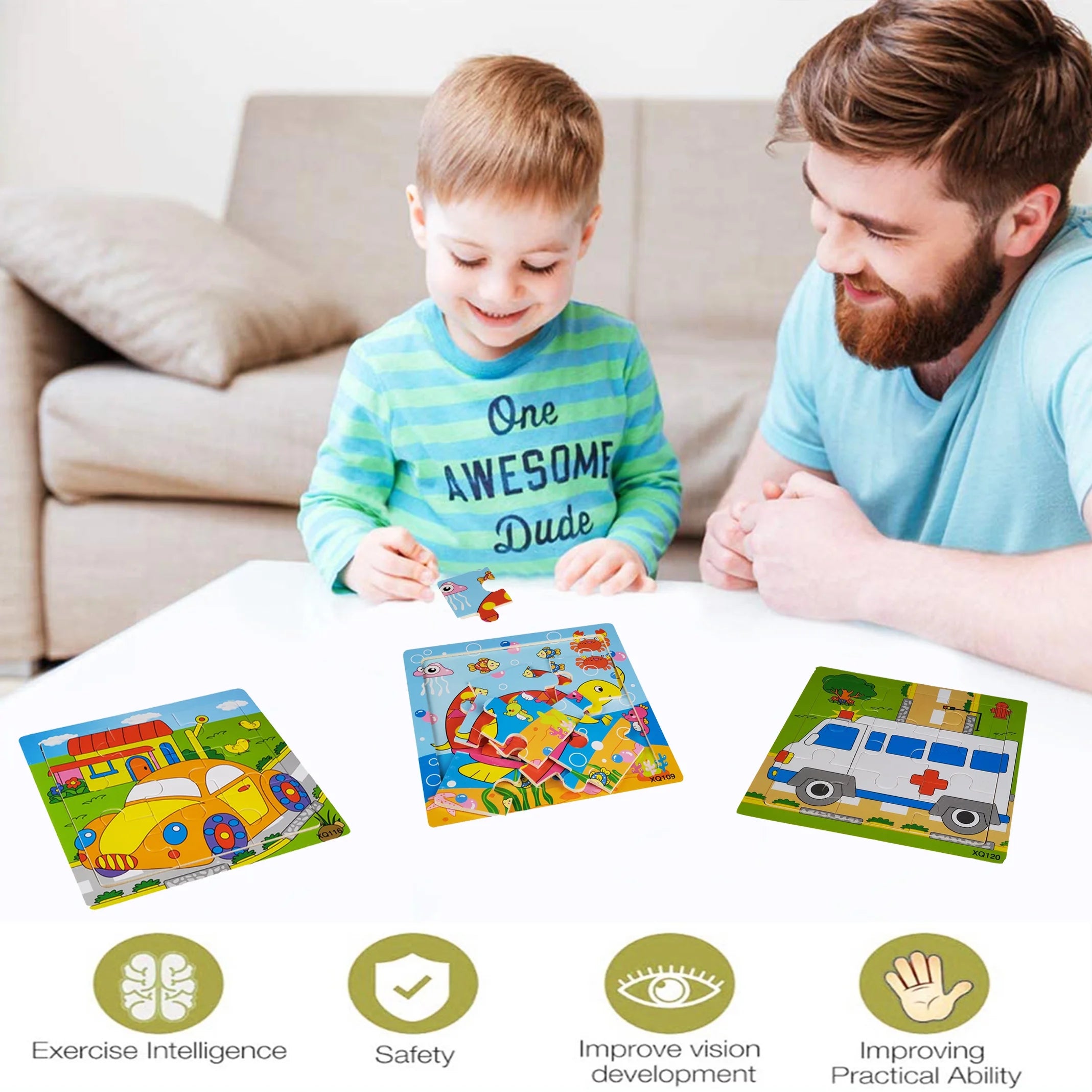 Wooden Jigsaw Puzzles for Kids Ages 2-5 Toddler Puzzles 9 Pieces Preschool Educational Learning Toys Set of 6 Puzzles for 2 3 4 Years Old Boys and Girls (9 Pieces - 6 Puzzles Set)