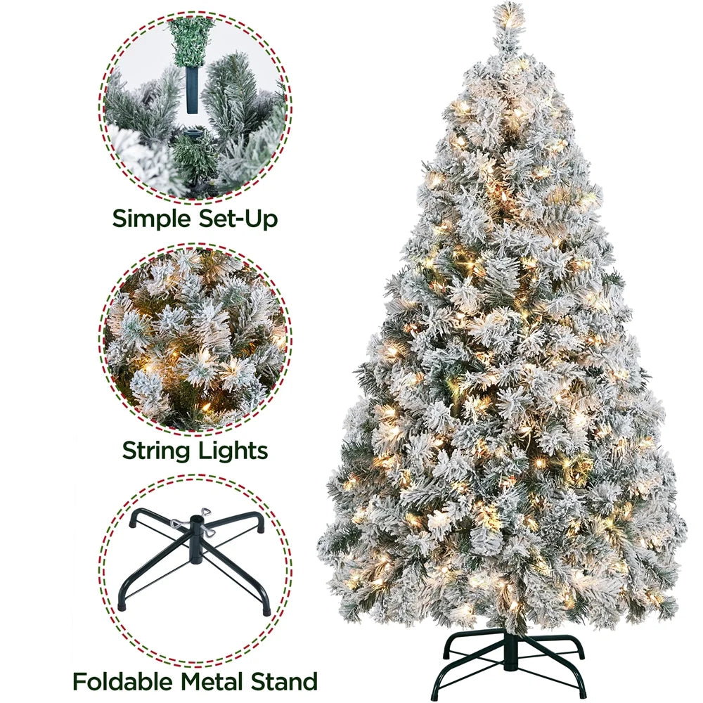 4.5 Ft Pre-Lit Flocked Christmas Tree with Warm Lights, Frosted White