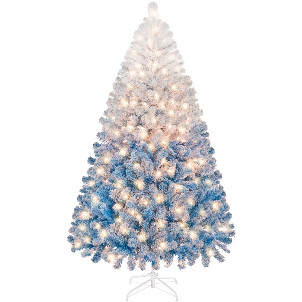 4.5 Ft Pre-Lit Flocked Christmas Tree with Warm Lights, Frosted White