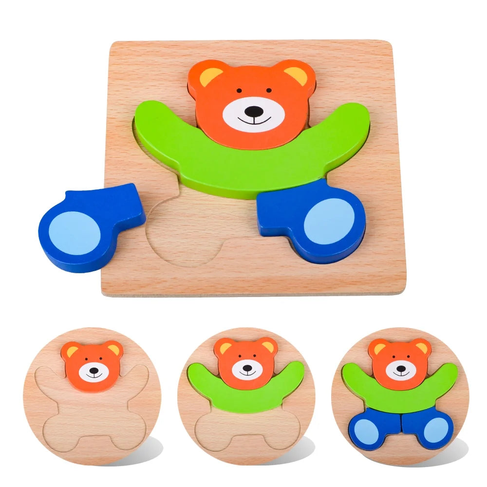 Wooden Puzzles for 1-3 Year Old Toddlers Jigsaw Puzzles with 4 Shape for Baby Boys Age 1 2 3, Animal Shape Montessor Toy Early Learning Preschool Educational Gifts for 1-3 Year Old Kids