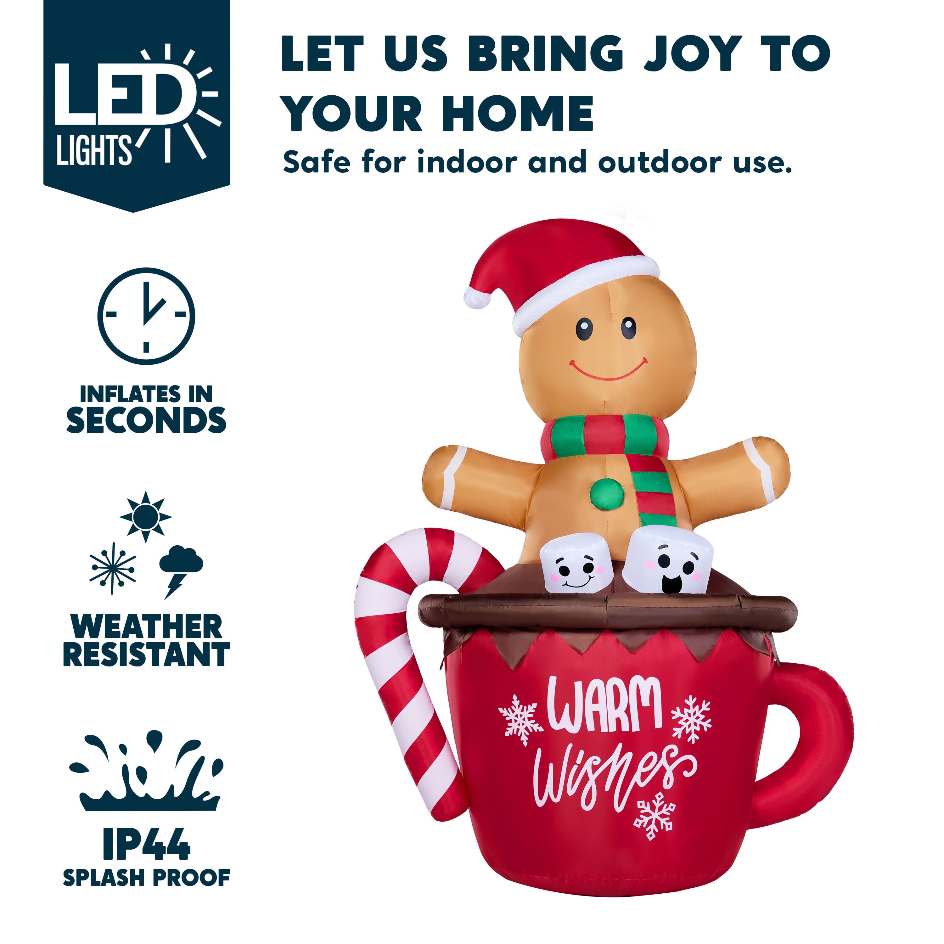 6 FT Christmas Inflatables Gingerbread Man Outdoor Decorations,Gingerbread Man Cocoa Mug Blow Ups Yard with Built-In Leds for Holiday Party Garden Lawn Decor