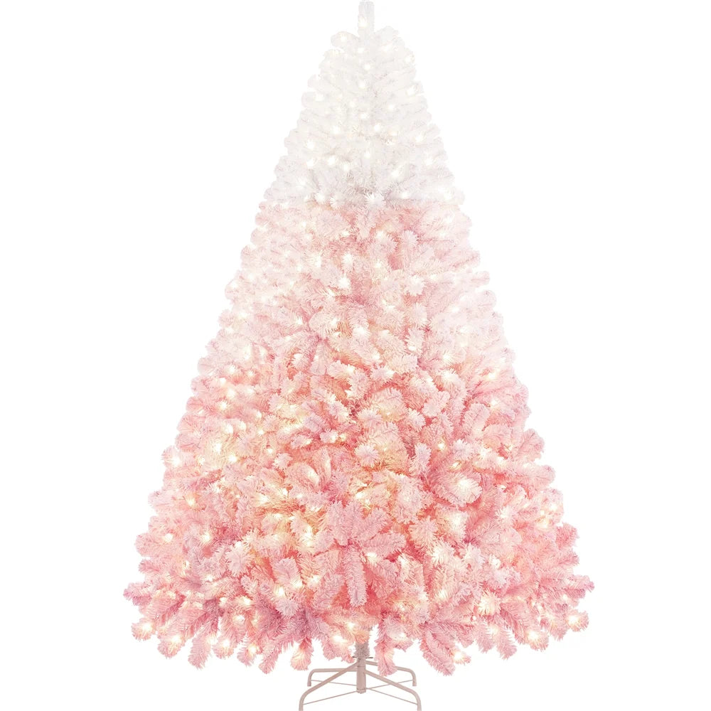 4.5 Ft Pre-Lit Flocked Christmas Tree with Warm Lights, Frosted White