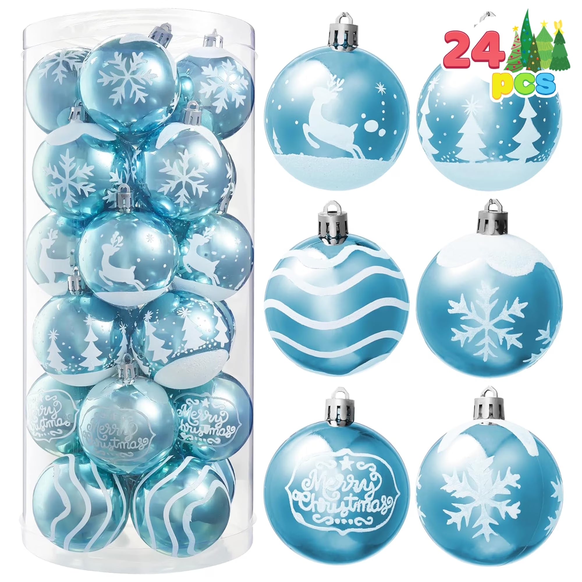 24 Pcs Christmas Ball Ornaments 2.3" Painting & Glittering Shatterproof Christmas Ornaments for Holidays, Party Decoration, Tree Ornaments, and Special Events (Red&White)