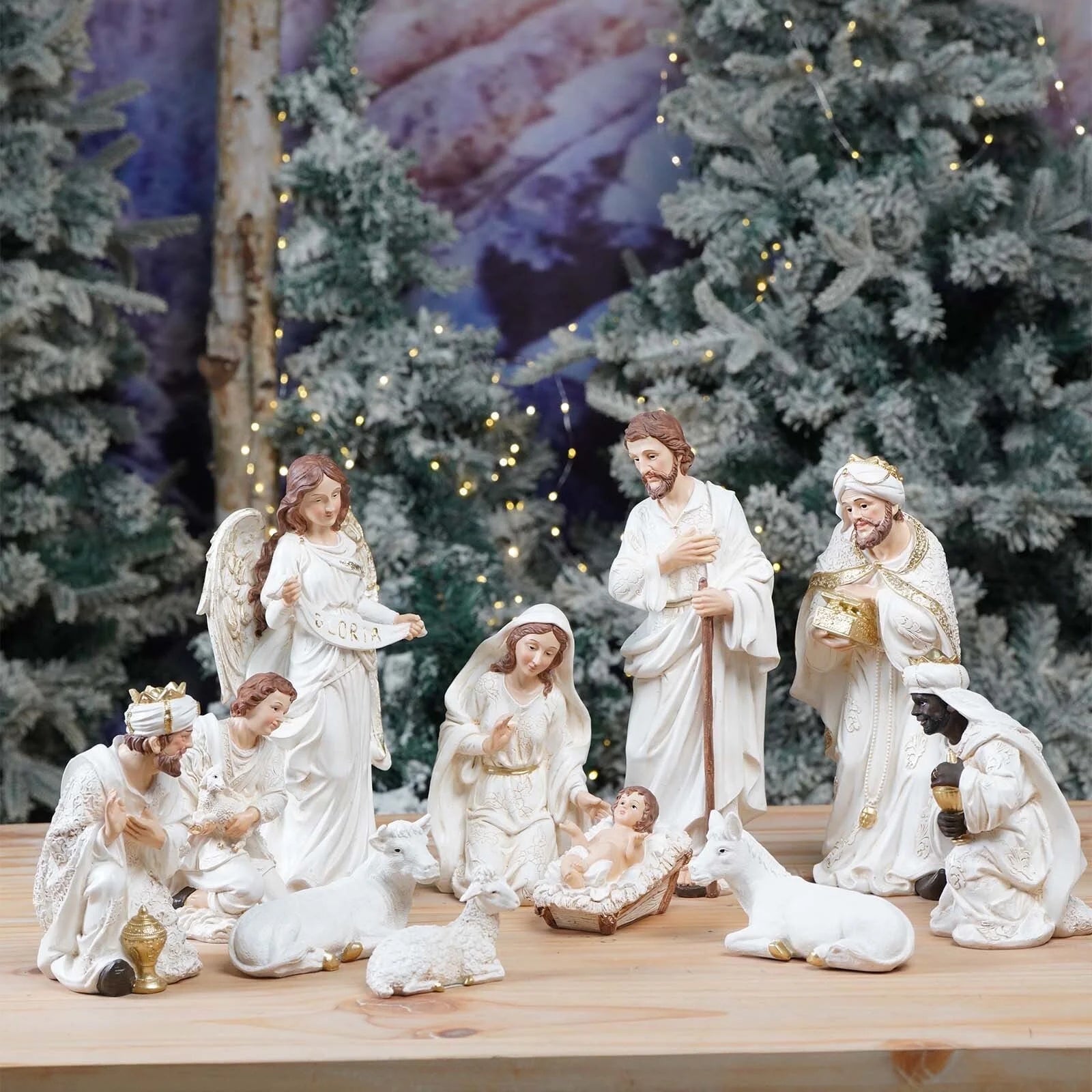 Nativity Set Christmas Indoor 8.25 Inch 11 Pcs Scene Statue Figurines Jesus Manger Crib Gift Catholic Religious Decor