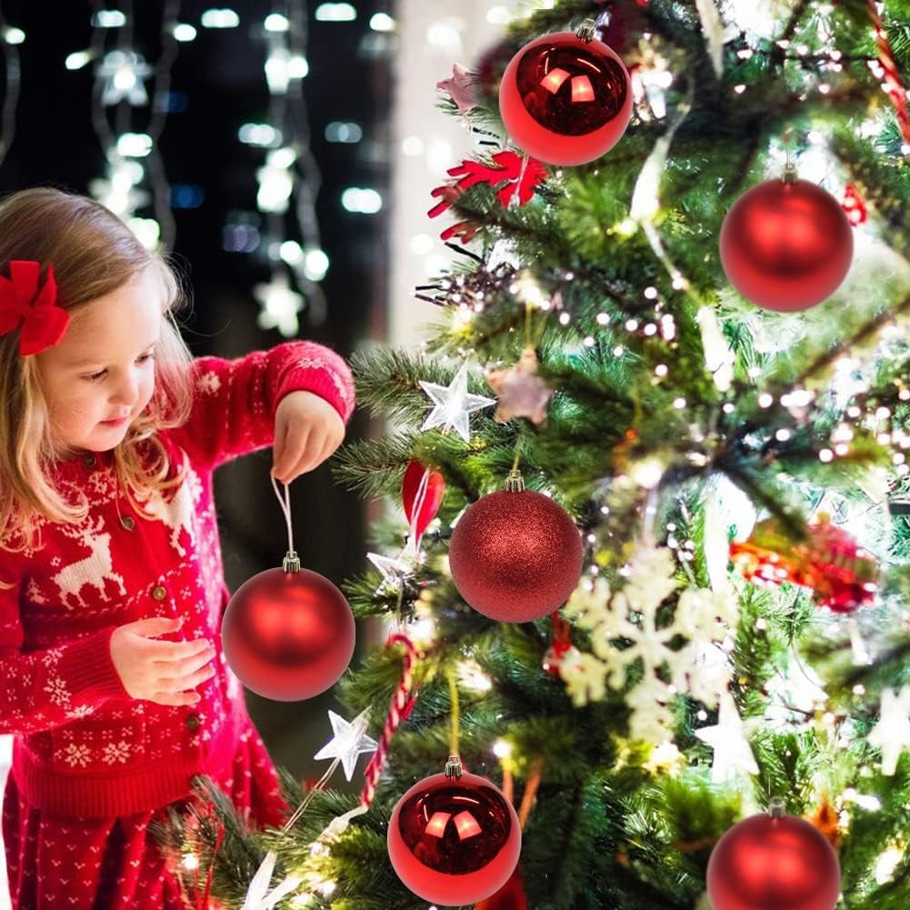 3.94" Large Christmas Balls Shatterproof Red Christmas Ornaments 6 Pcs Big Red Xmas Ornaments for Xmas Tree Holiday Wedding Party Decoration