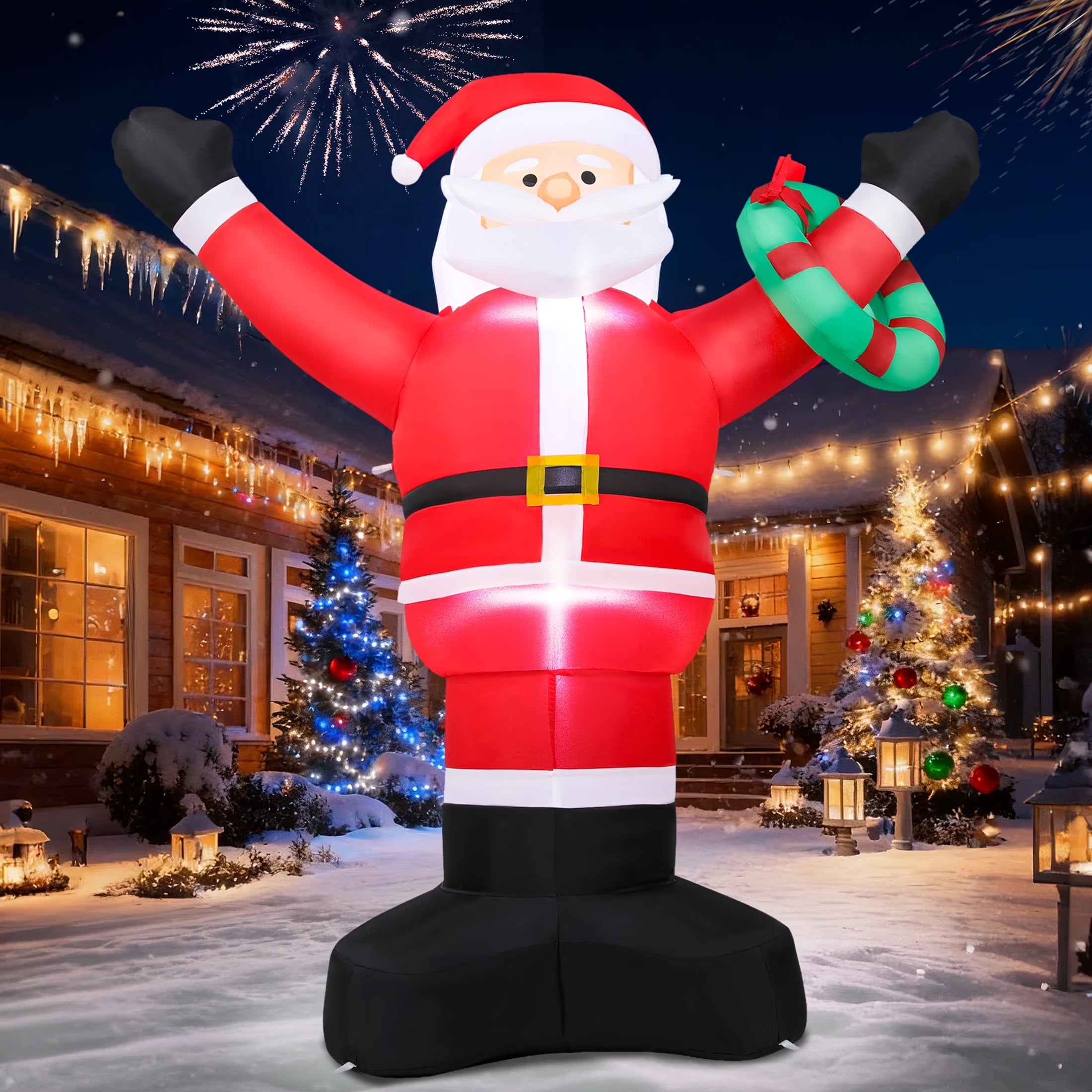 5Ft Christmas Inflatable Santa Claus Outdoor Decoration,Blow up Xmas Inflatable with LED Lights for Lawn Yard Garden