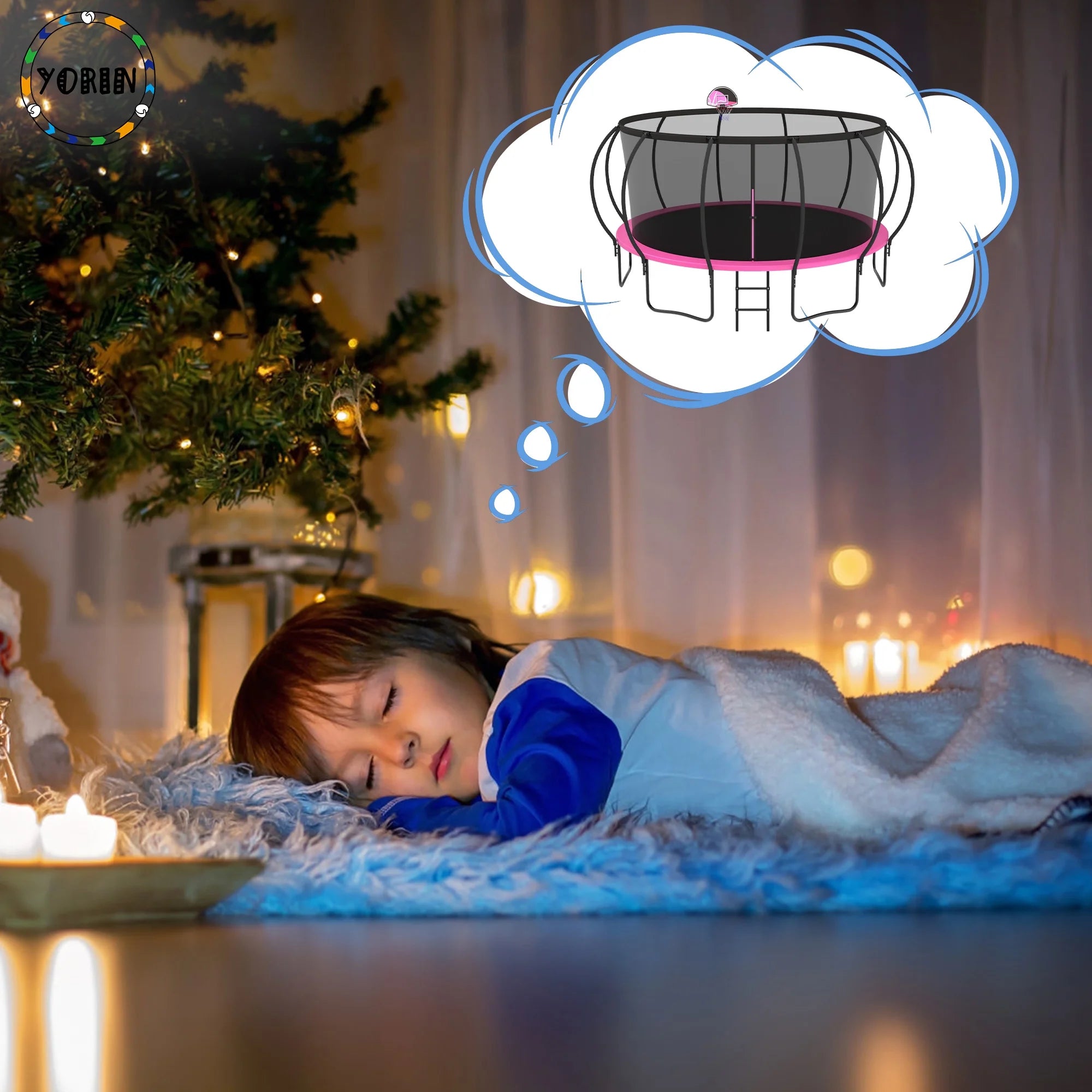 Trampoline, 14 FT Trampoline for 7-8 Kids Adults with Enclosure Net, Basketball Hoop, Ladder, Wind Stakes, 1400LBS Weight Capacity round Outdoor Recreational Trampoline, Heavy Duty Trampoline