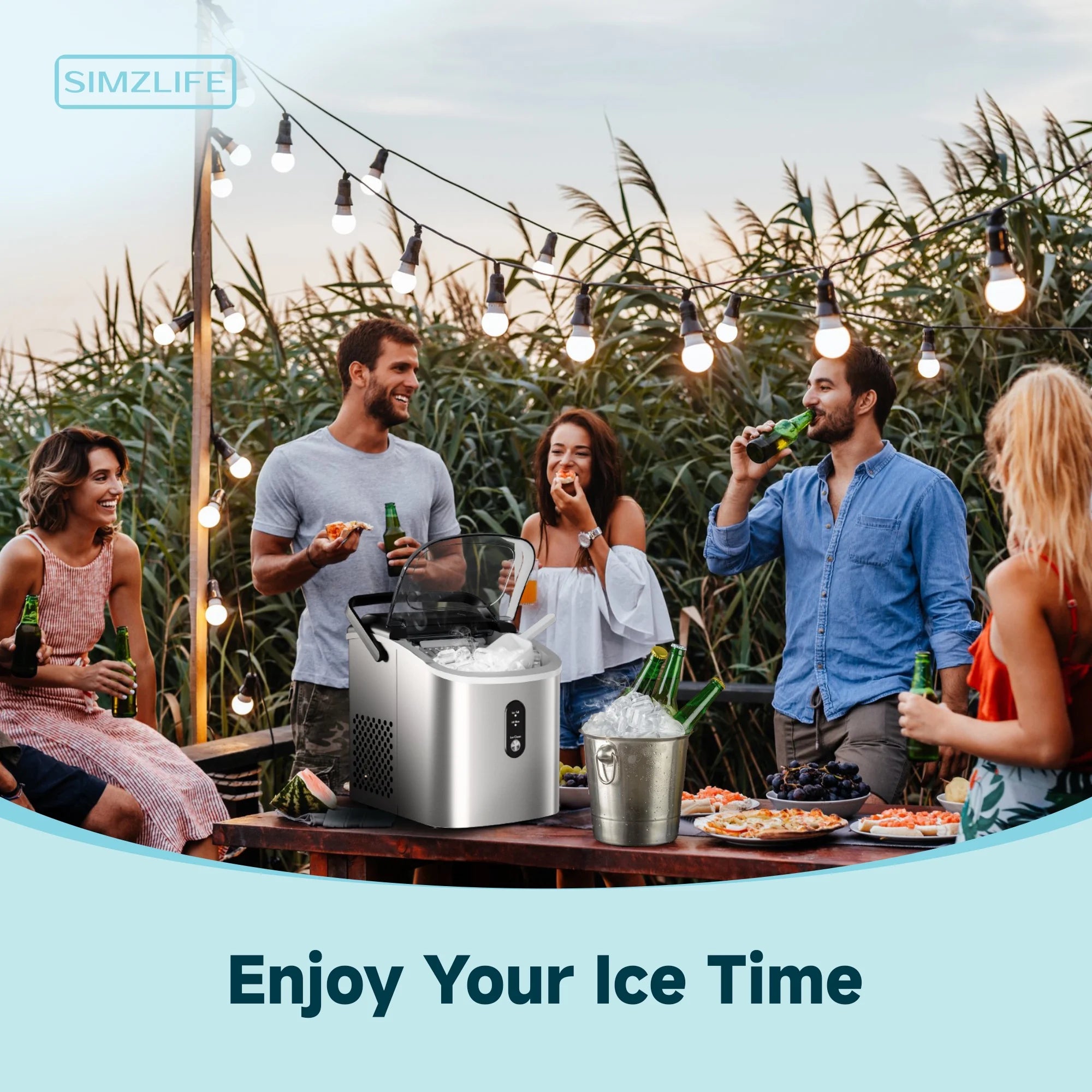 Countertop Ice Maker with Handle,Portable Ice Machine with Basket and Scoop, 9 Bullet Ice in 6 Mins, 26Lbs/24H, Self-Cleaning