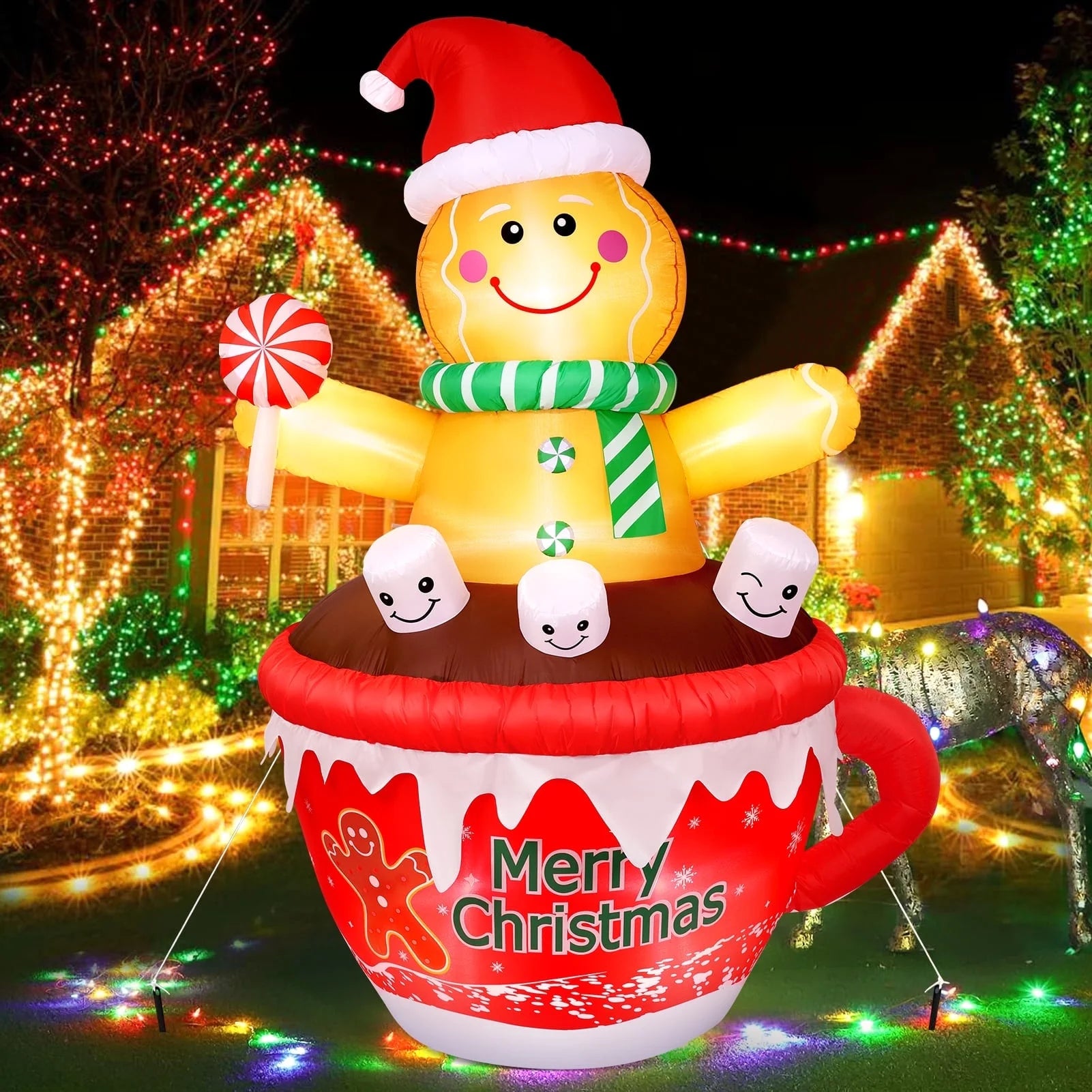 6 X 5Ft Pre-Lit Inflatables Christmas Outdoor Decoration, Santa on Train Outdoor Christmas Decoration