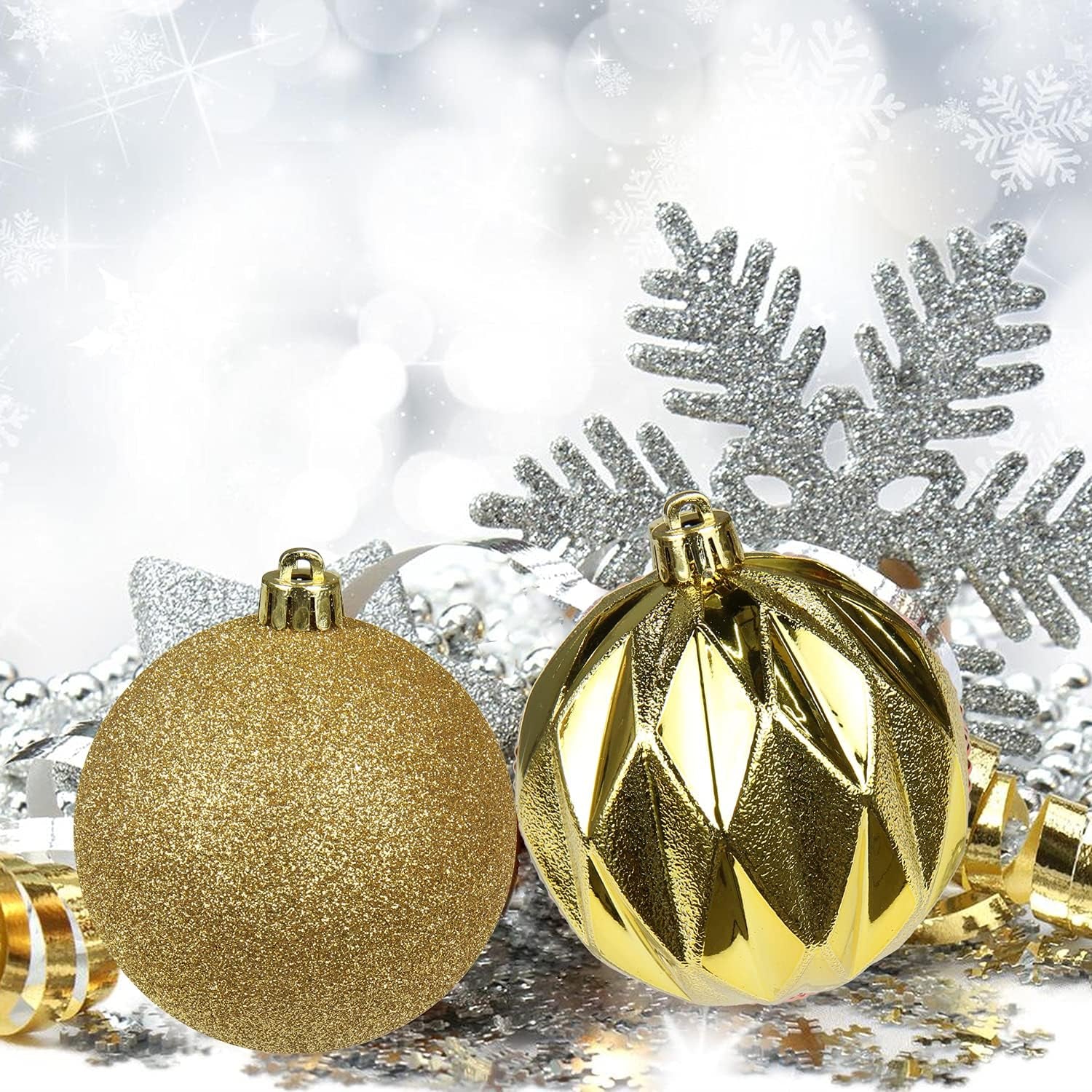 3.14" Christmas Ball Ornaments 16 Pcs Christmas Tree Decorations Set Shatterproof Large Gold Christmas Ornaments Balls with Hanging Loop for Holiday Party Wreath Tabletop Xmas Tree Decor