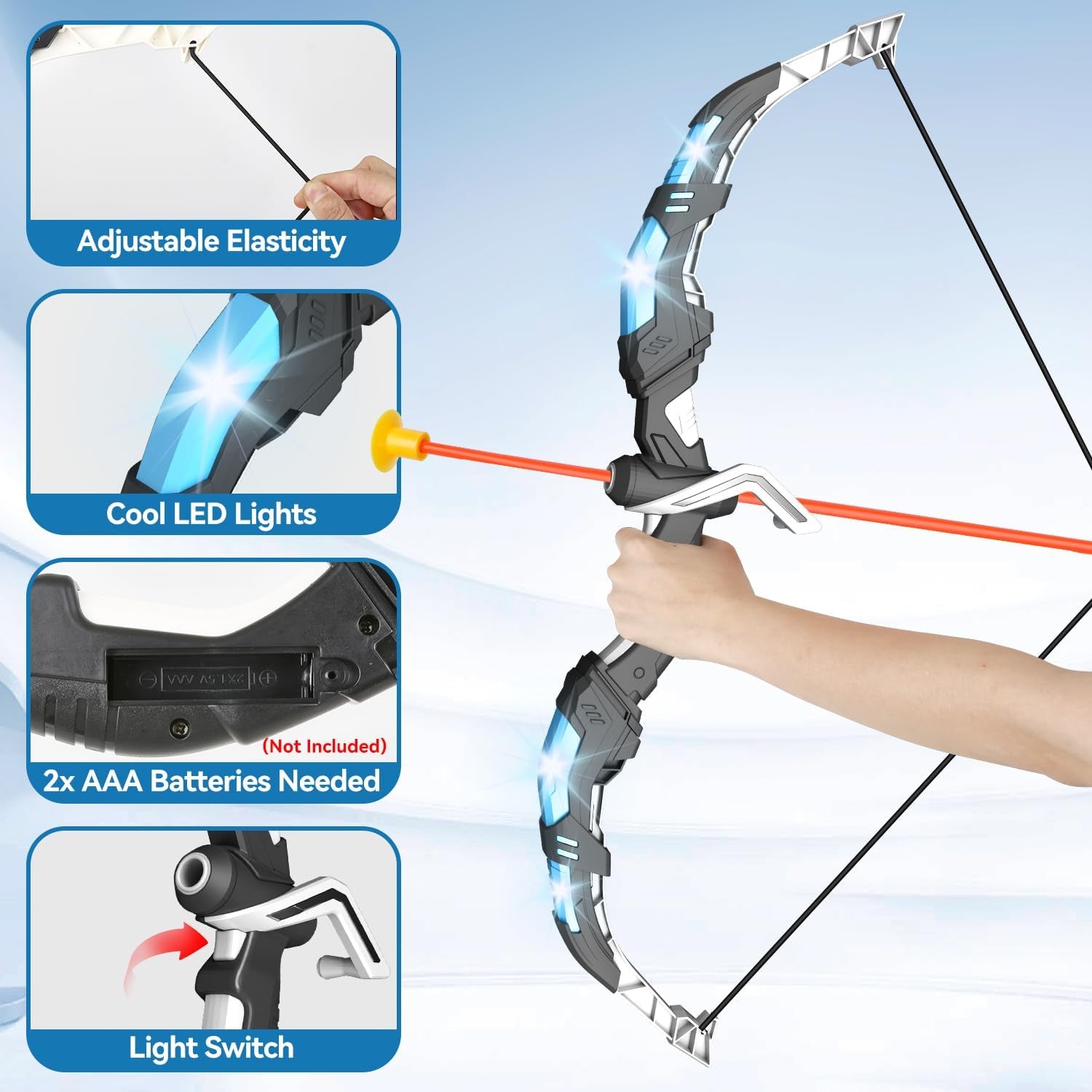 Kids Bow and Arrow Set, LED Light up Archery Toys Set for Kids Ages 4-8 8-12, Wi