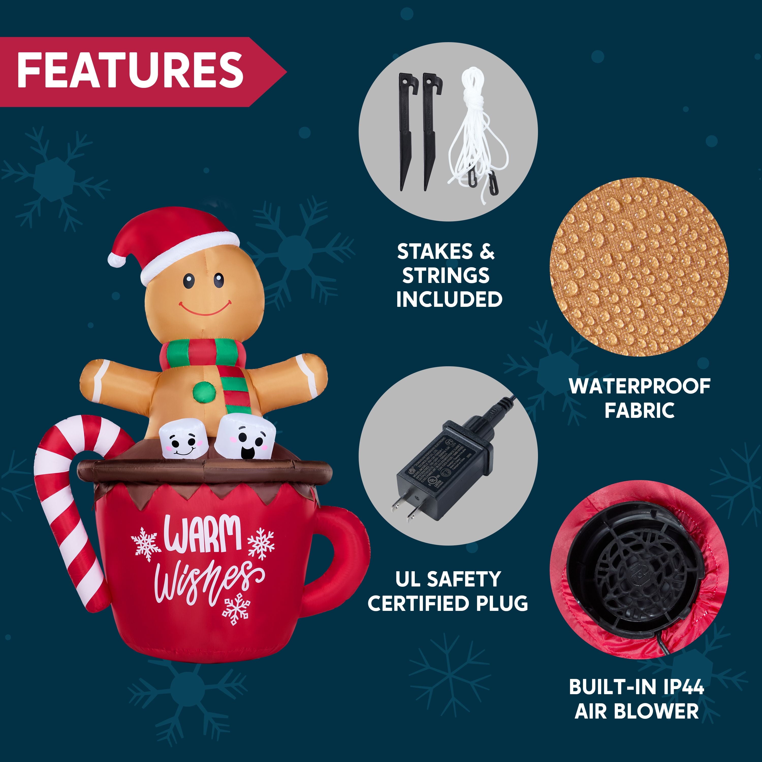 6 FT Christmas Inflatables Gingerbread Man Outdoor Decorations,Gingerbread Man Cocoa Mug Blow Ups Yard with Built-In Leds for Holiday Party Garden Lawn Decor