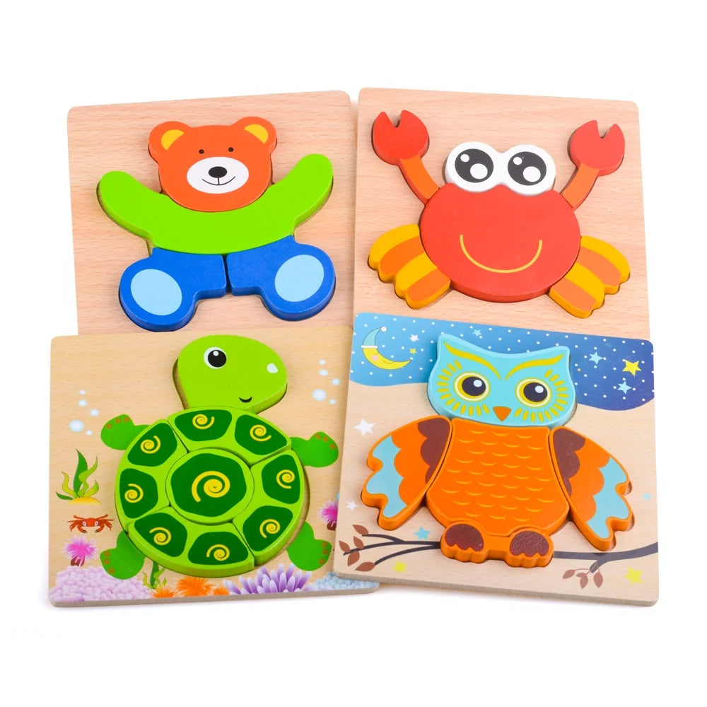 Wooden Puzzles for 1-3 Year Old Toddlers Jigsaw Puzzles with 4 Shape for Baby Boys Age 1 2 3, Animal Shape Montessor Toy Early Learning Preschool Educational Gifts for 1-3 Year Old Kids