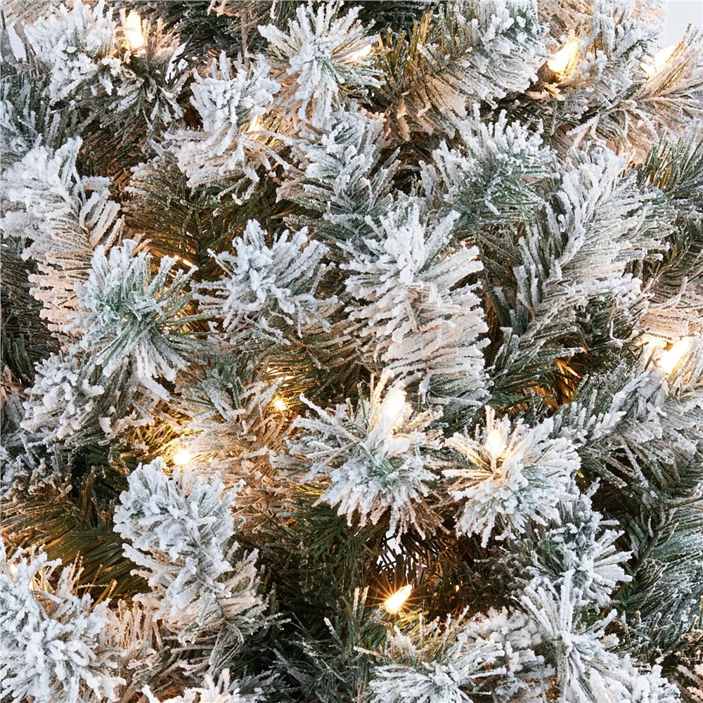 4.5 Ft Pre-Lit Flocked Christmas Tree with Warm Lights, Frosted White
