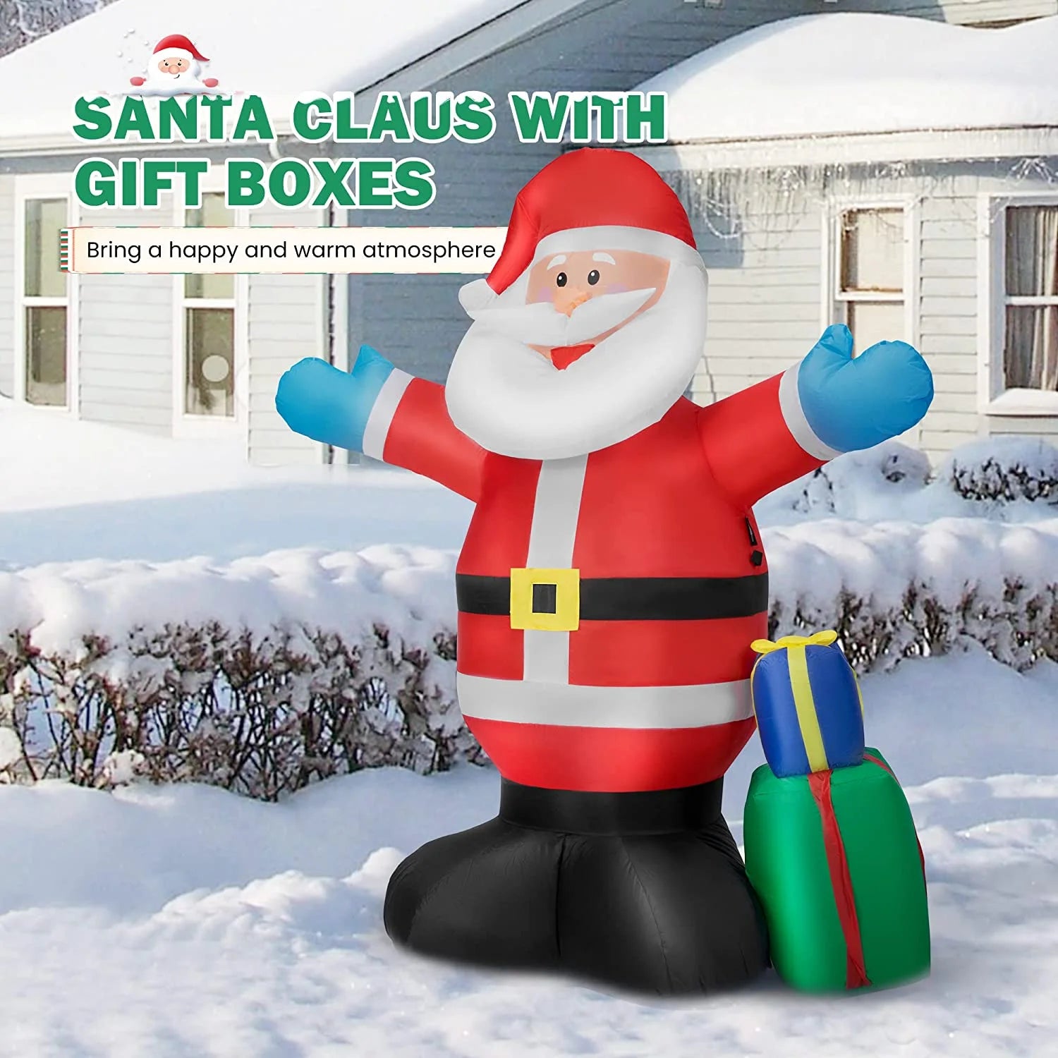 5Ft Height Christmas Inflatable Santa with Gift Boxes Led Lighted Blow up Outdoor Yard Decoration