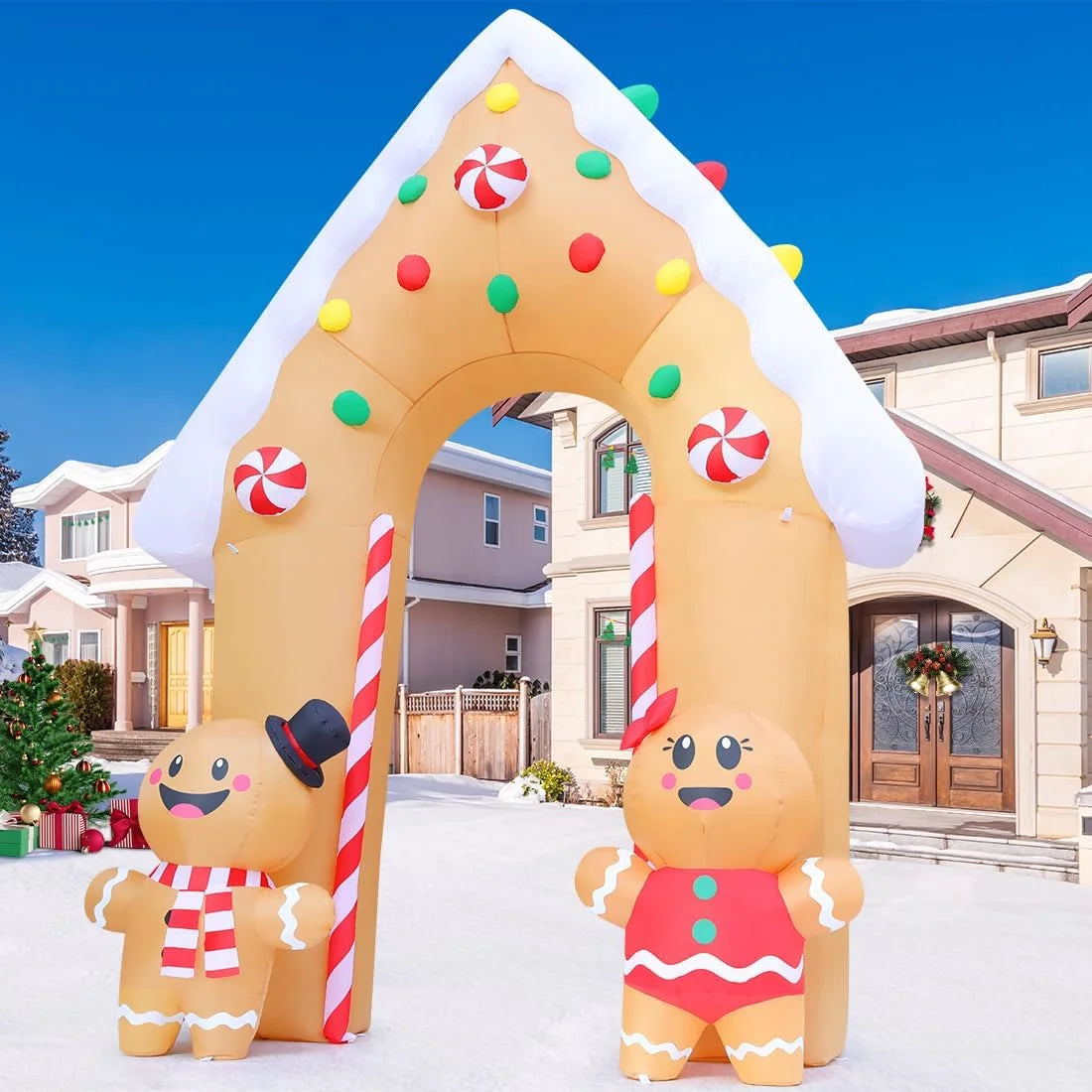 11.8 FT Gingerbread Archway Inflatable, Christmas Archway Inflatable with LED Lights, Christmas Inflatable Arch Inflatable Archway Christmas Decorations for Christmas Holiday Party Yard Decor