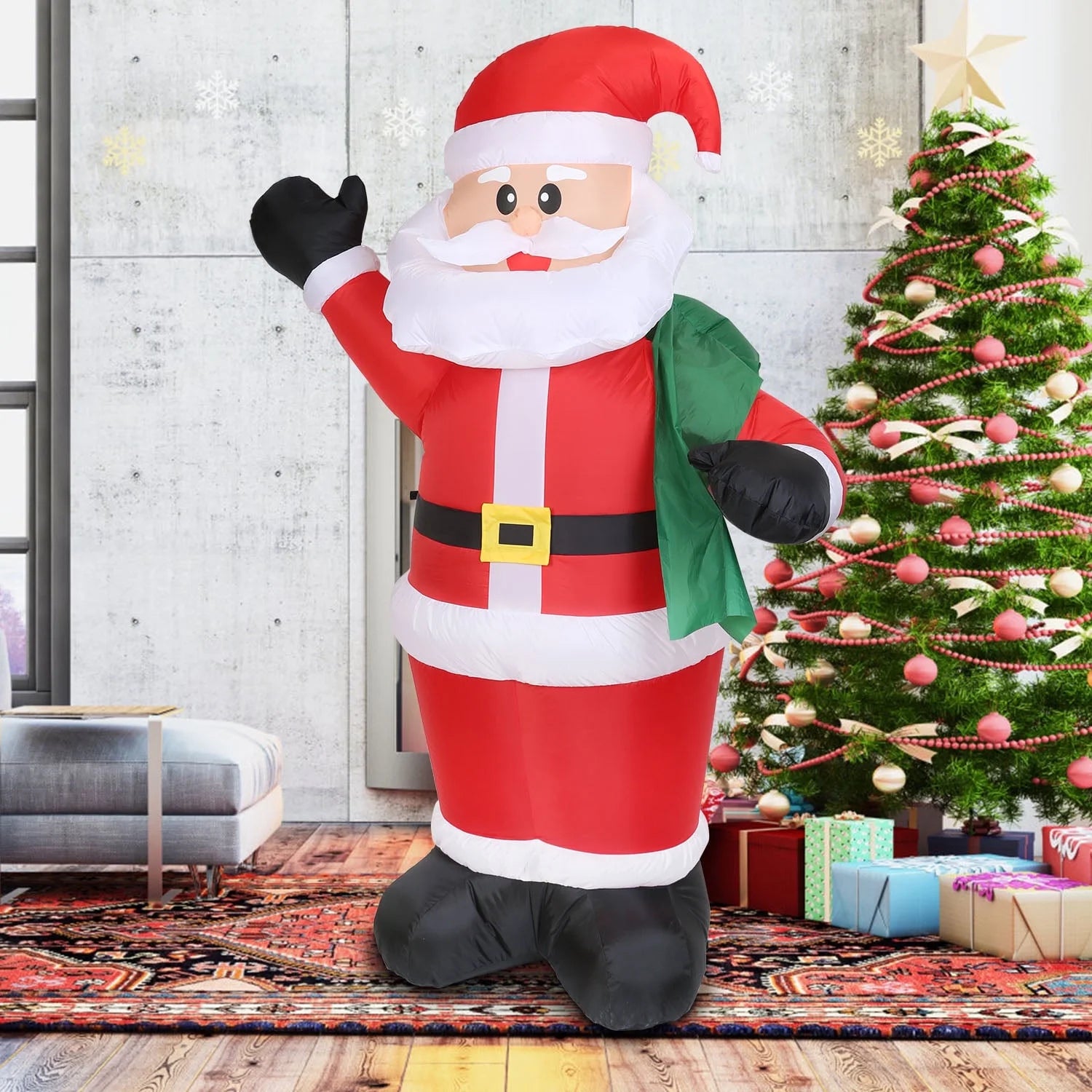 6.4Ft Inflatable Christmas Santa Claus, Light up Santa Claus with LED Lights Gift Bag Outdoor Yard Lawn Holiday Decoration