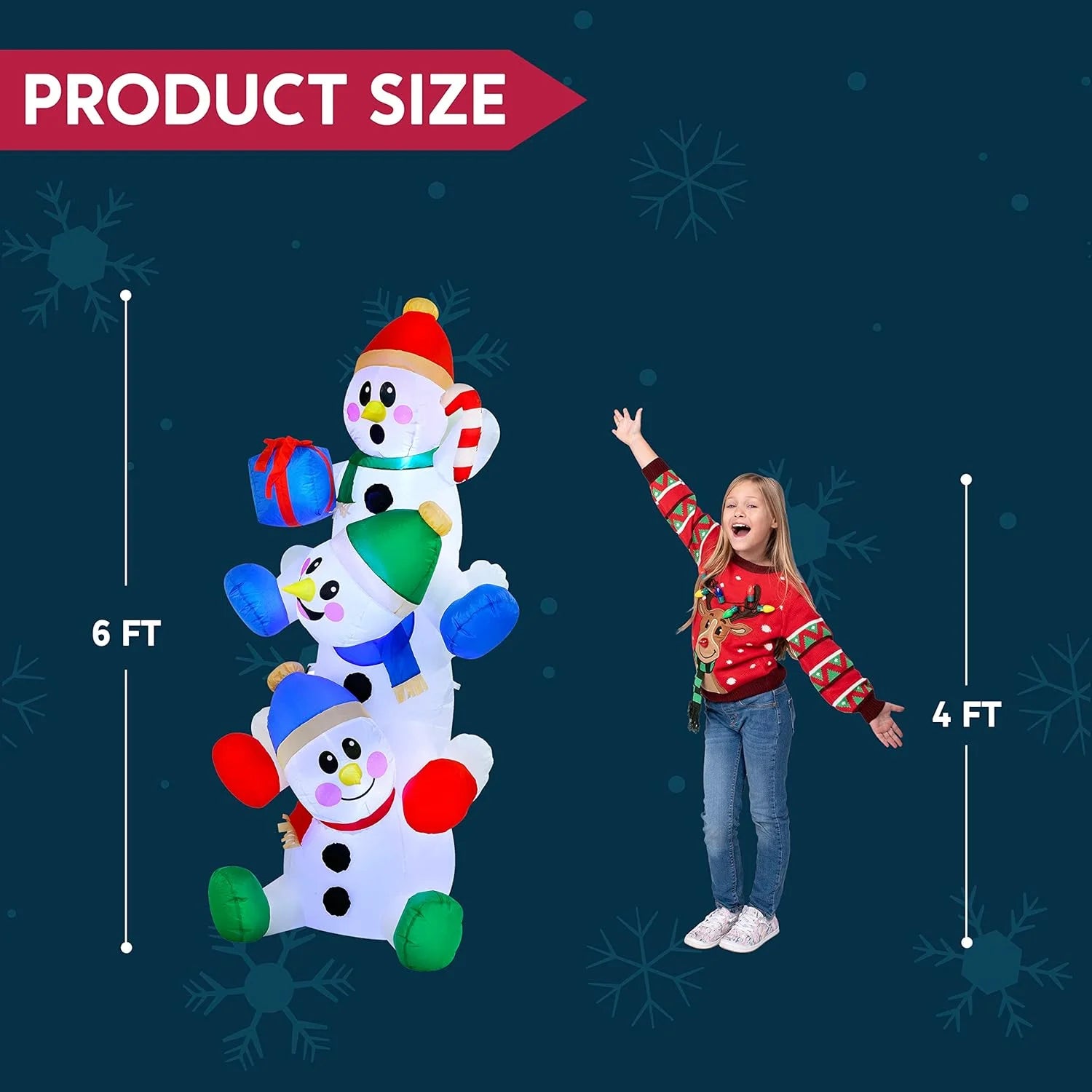 6Ft Christmas Inflatables Snowman Outdoor Decorations,Stacked Snowman Christmas Blow Ups with Built-In Leds for Holiday Party Garden Yard Lawn Decor