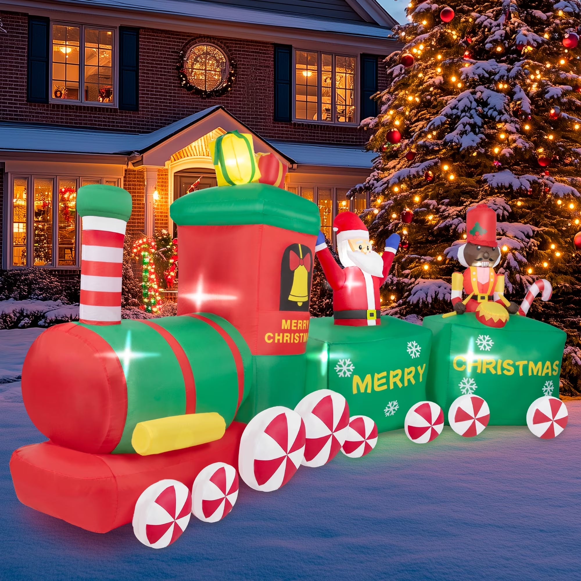 7Ft Christmas Inflatables Outdoor Decoration Santa Claus on Sleigh with Reindeer