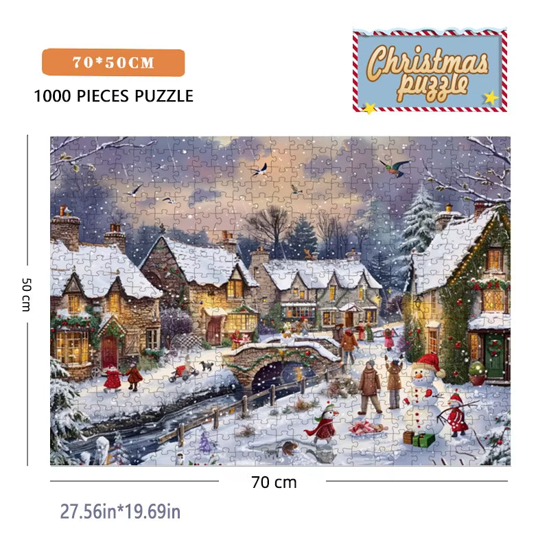 Merry Christmas Puzzle 1000Pieces Paper Puzzle Adult Puzzle 70*50Cm Christmas Town Difficulty Jigsaw Puzzles Home Wall Decro