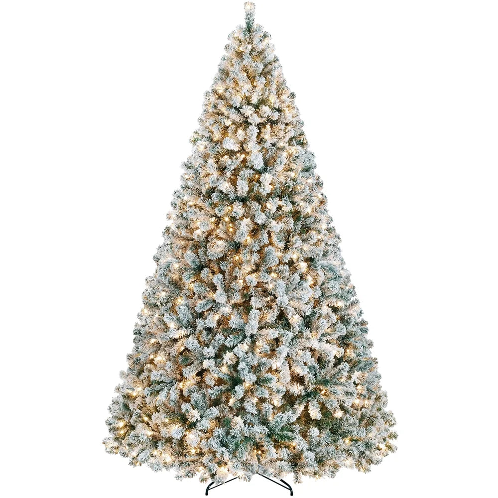 4.5 Ft Pre-Lit Flocked Christmas Tree with Warm Lights, Frosted White