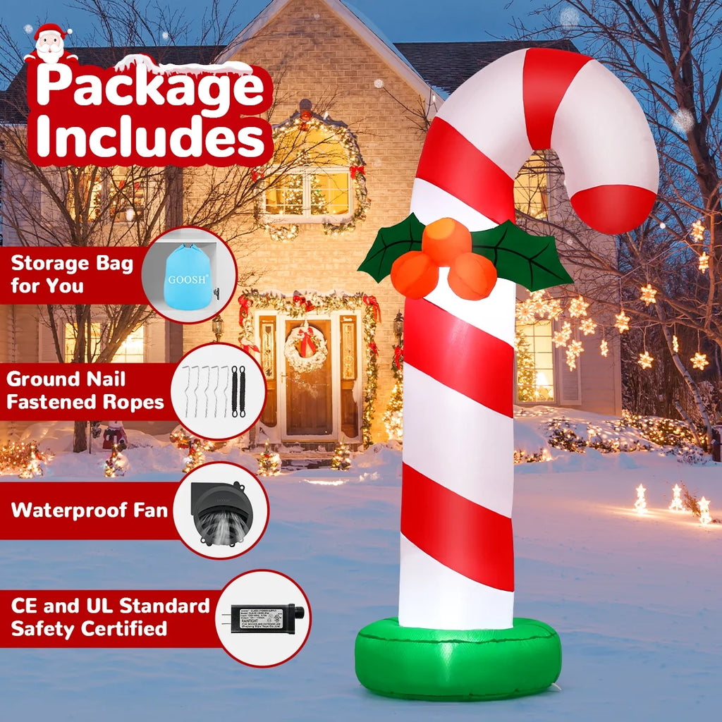 6 FT Christmas Inflatables Giant Candy Cane Decorations, Candy Cane Inflatable with Built-In Leds, Outdoor Christmas Decorations Clearance for Xmas/Holiday/Party