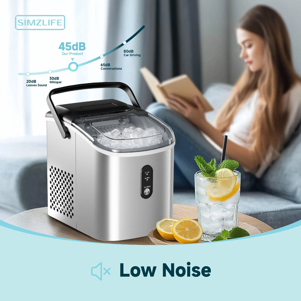 Countertop Ice Maker with Handle,Portable Ice Machine with Basket and Scoop, 9 Bullet Ice in 6 Mins, 26Lbs/24H, Self-Cleaning