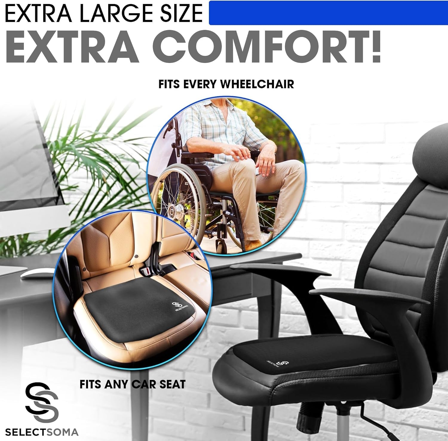 Double-Thick Super Large Gel Seat Cushion- Breathable and Cooling Honeycomb Design - Pressure Relief for Sciatica, Tailbone & Back Pain - Office Chair, Wheelchair, Car & Truck Cushion