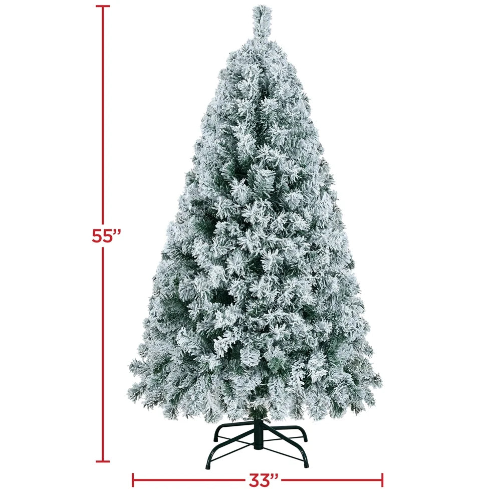 4.5 Ft Pre-Lit Flocked Christmas Tree with Warm Lights, Frosted White