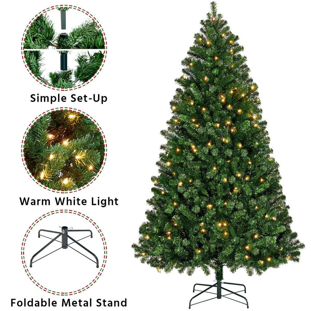 6 Ft Pre-Lit Christmas Tree with Warm Lights, Green