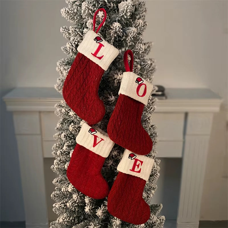 Christmas Alphabet Knitting Socks Christmas Tree Ornaments Christmas Decorations for Home 2024 Navidad Noel 2025Xmas Gift